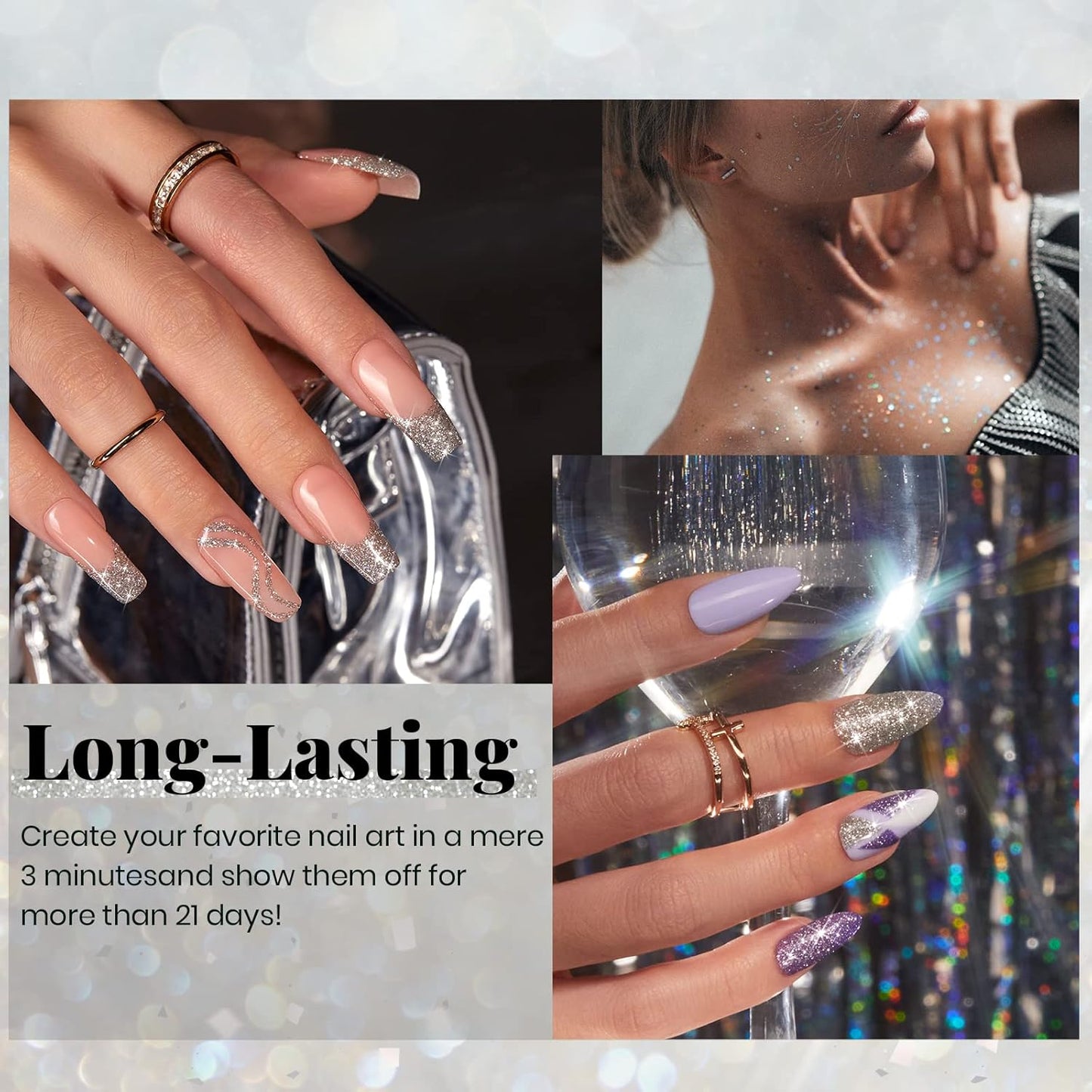 Beetles Reflective Gel Nail Polish 15ml Silver Glitter Nail Polish Shimmer Soak Off Uv LED Lamp Gel Nail Art Manicure Salon DIY Home Diamond