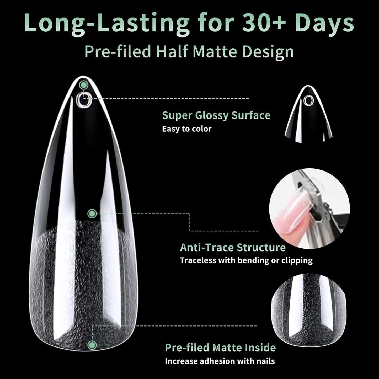 Long Stiletto Nail Tips, 216pcs Acrylic Fake Nails Gel Nail Tips Soft, Full Cover Pre-Shaped Matte Clear Press on Nails for Extension, Diy at Home Manicure 12 Sizes