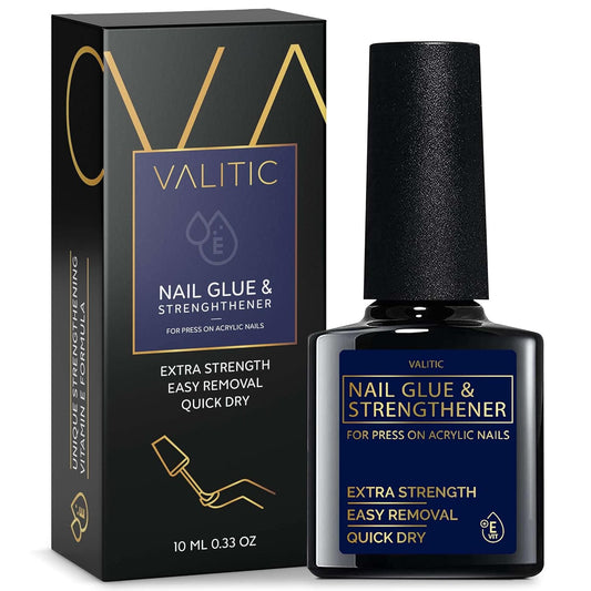 Valitic Strong Nail Glue and Strengthener - Quick Dry Brush On Gel for Long Lasting Nails - Adhesive Bond for False Nails - Strengthener for Nail Tips - 1 PACK