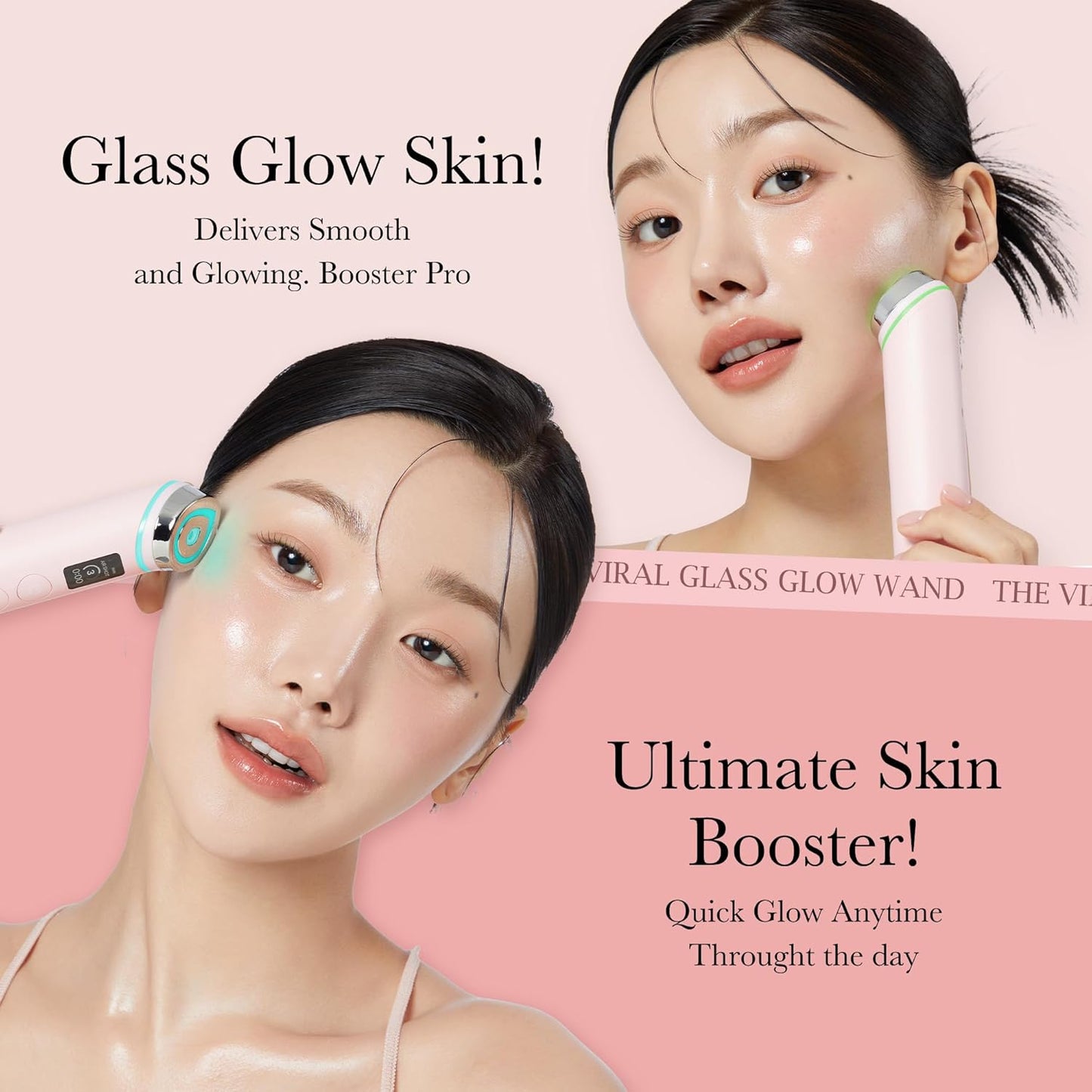 medicube Pink Skincare Set for Glass Glow Skin: Age-R Booster Pro Pink | 6-in-1 Real Glass Glow Beauty Massager and Collagen Jelly Cream- Niacinamide & Freeze-Dried Hydrolyzed Collagen 110ml