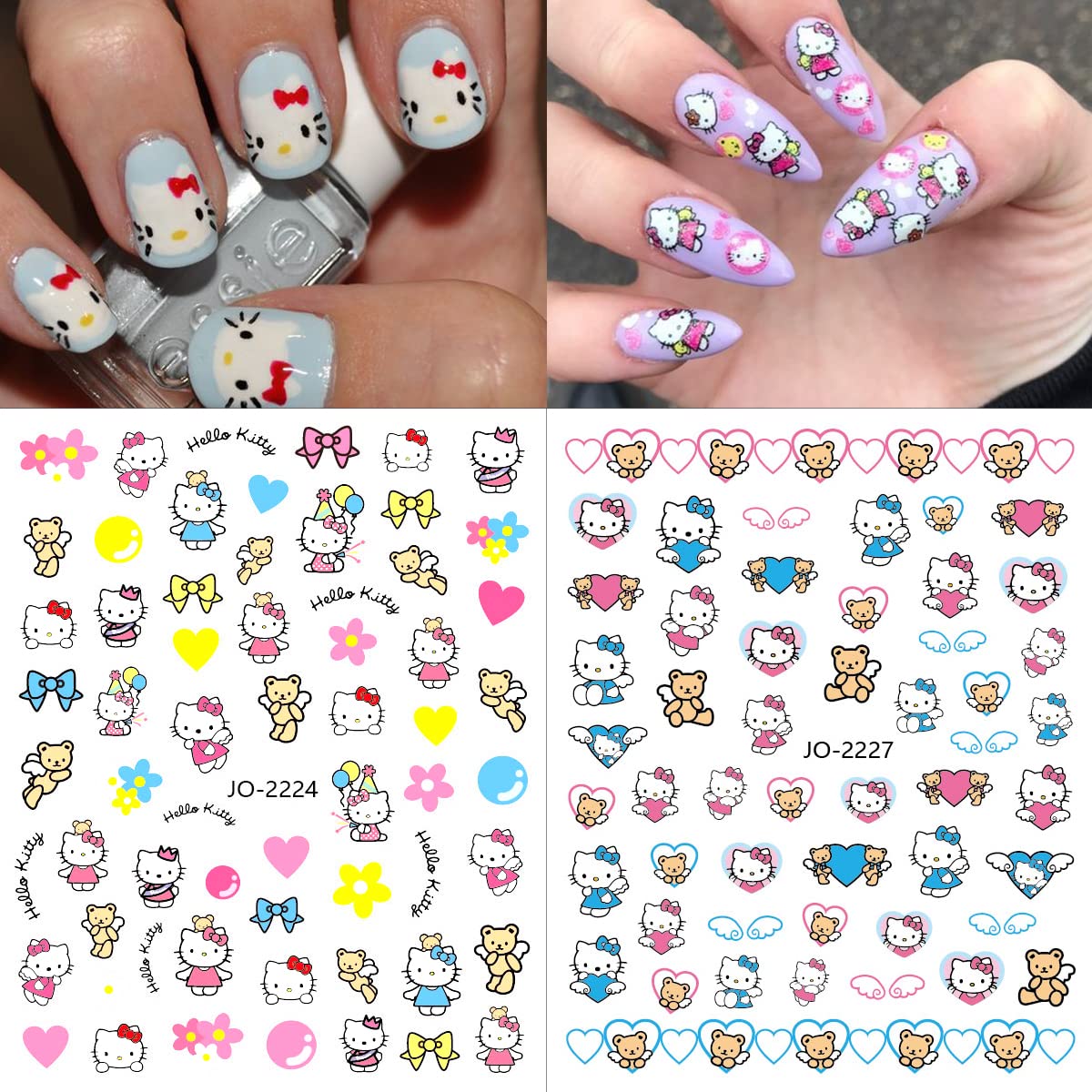 8x Cute Cat Nail Charms, Self Adhesive Kawaii Nail Design Decals - 3D Stickers for Women Girls DIY Manicure Decoration