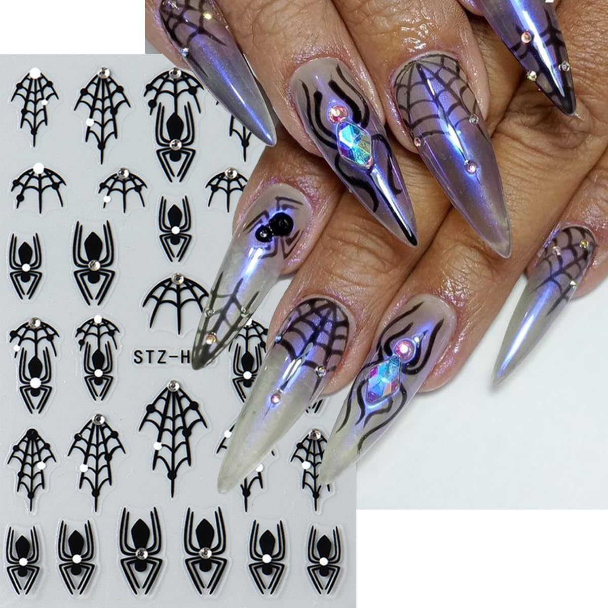Halloween Nail Stickers Black Nail Decals Spider Web Nail Art Stickers Spider Flower Butterfly with Design Scared Nail Sticker for Nail Art Decor Holiday Manicure Supplies for Women 3Sheets