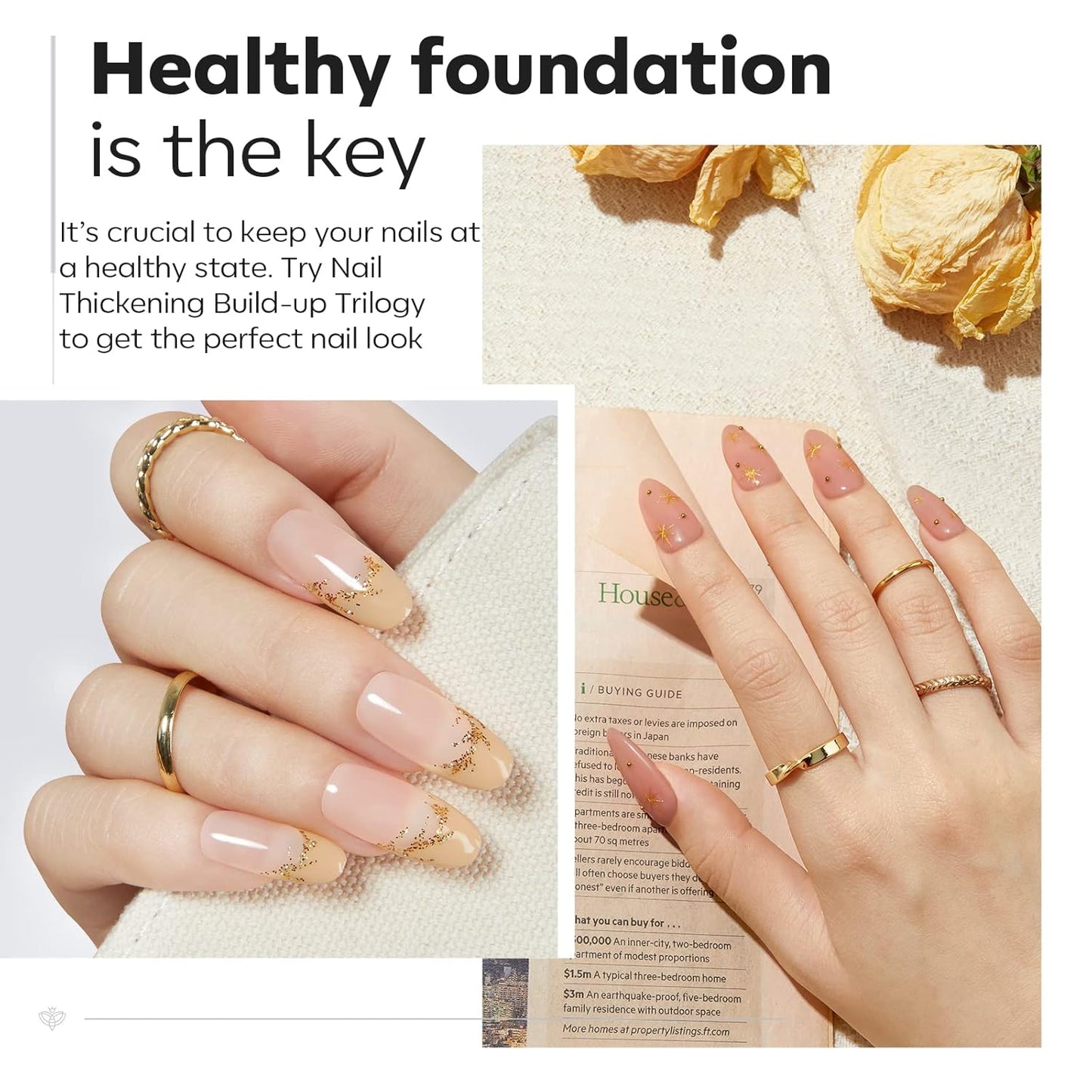 modelones Builder Nail Gel with Gel Top Coat, 3Pcs Clear Builder Nail Kit for Thickening Apex Building Extension Rhinestone Gel Tips Glue, U/V LED Lamp Cured for Home DIY Salon Girls