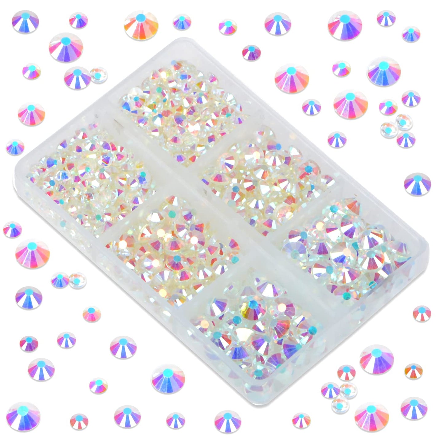 LPBeads 6000 Pieces Paradise Shine Non Hotfix Rhinestones 6 Sizes Round Crystal Glass Flat Back Rhinestones with Tweezers and Picking Pen for Nail Art Crafts Bags DIY