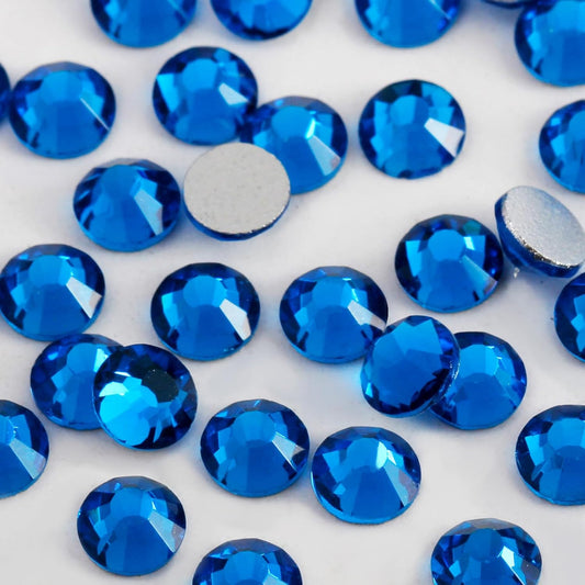 5000 PCS SS6 Flatback Rhinestones,12-Facet Diamond-Cut Glass Gems for Nail Art,Clothing,DIY Crafts,Glue-On Decoration Stones with Silver Backing,Capri Blue