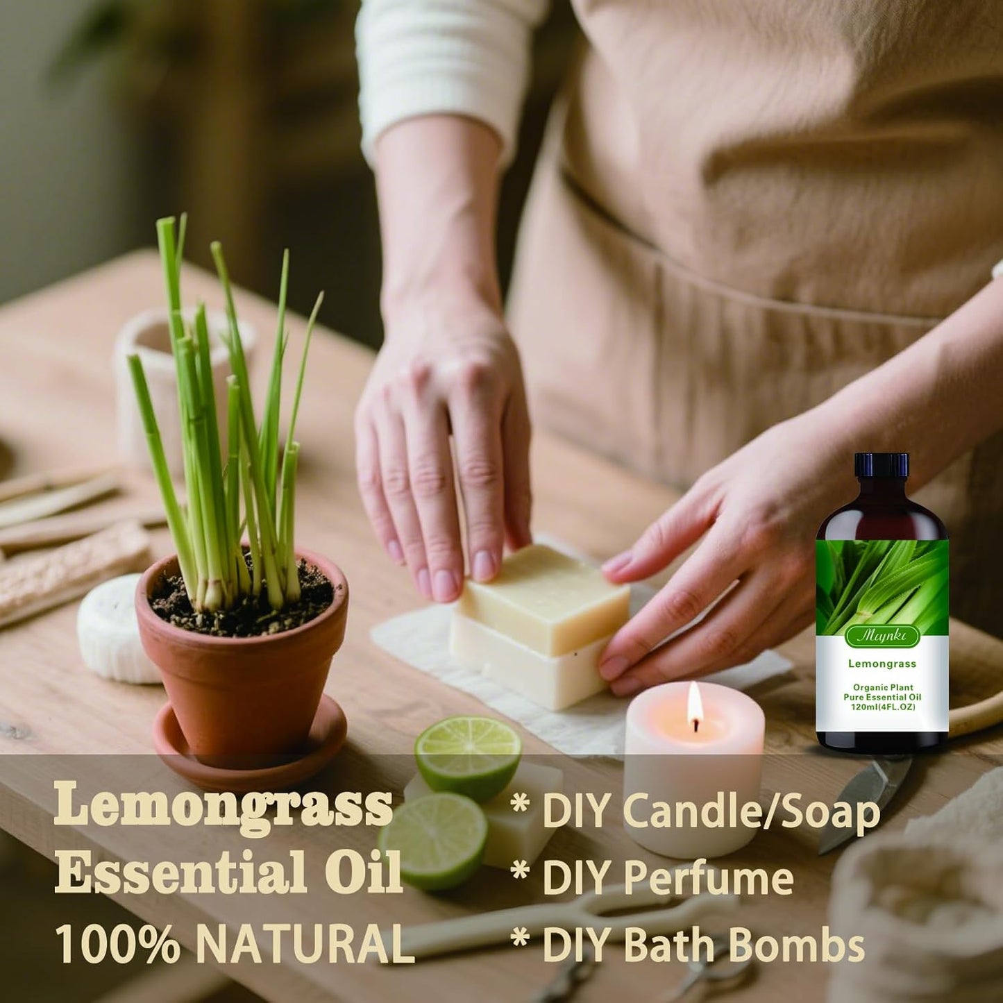 Lemongrass Essential Oil-Lemongrass Fragrance Oil 4.33oz (130ml)-100% Pure Natural Scent for Diffusers, Candles, Soap Making & Aromatherapy-Relaxing Home & Gift Essential Oil for Bath, Massage