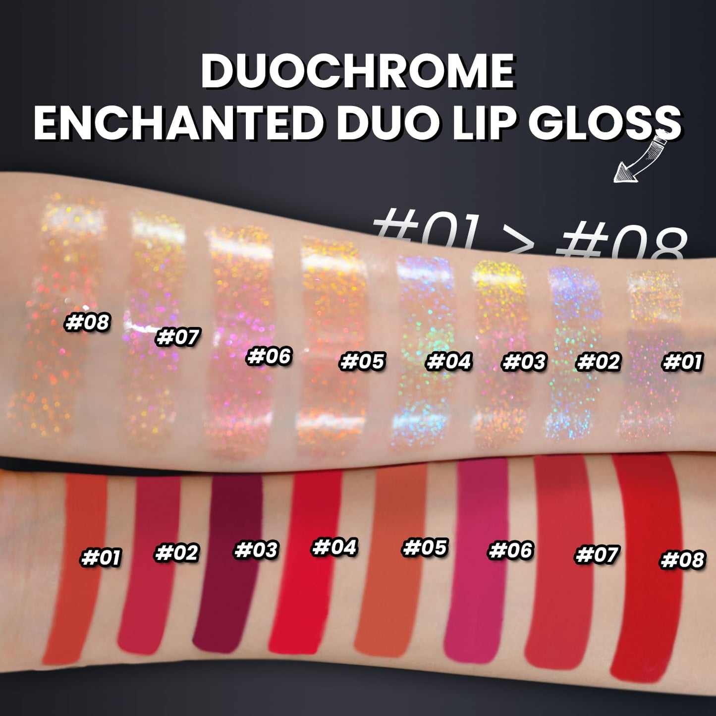 CHARMACY Multichrome Double Head Non-Stick Lip Gloss, Metallic Colourful Lip Glaze, Anti-transfer, Long Lasting Waterproof Liquid Lipstick Makeup (#01)