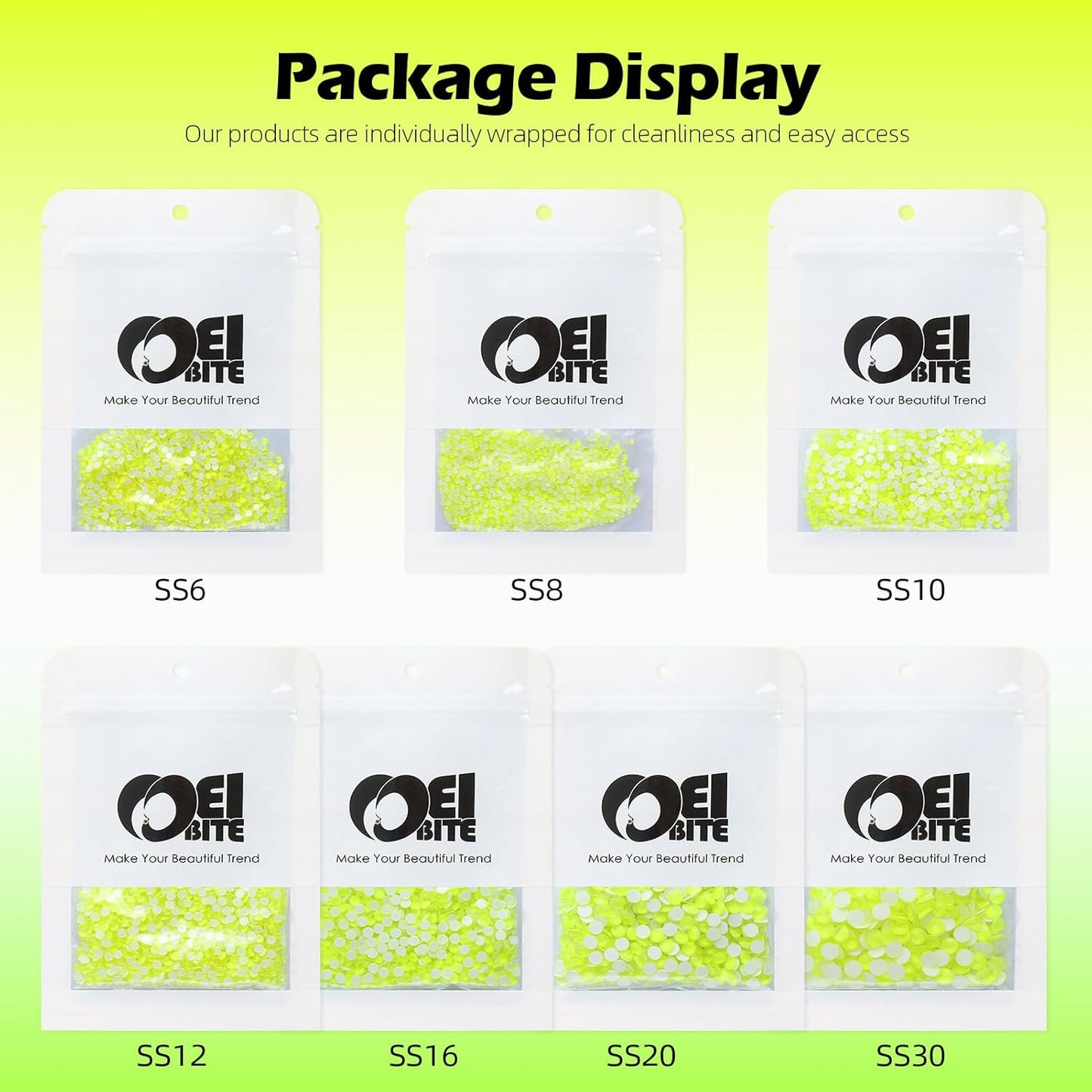 Neon Yellow Flatback Rhinestones, Glass Rhinestones for Nail Art and Craft, Glue Fix, Loose Crystal Gemstones(Neon Yellow, SS16, 1440pcs, 3.8-4.0mm)