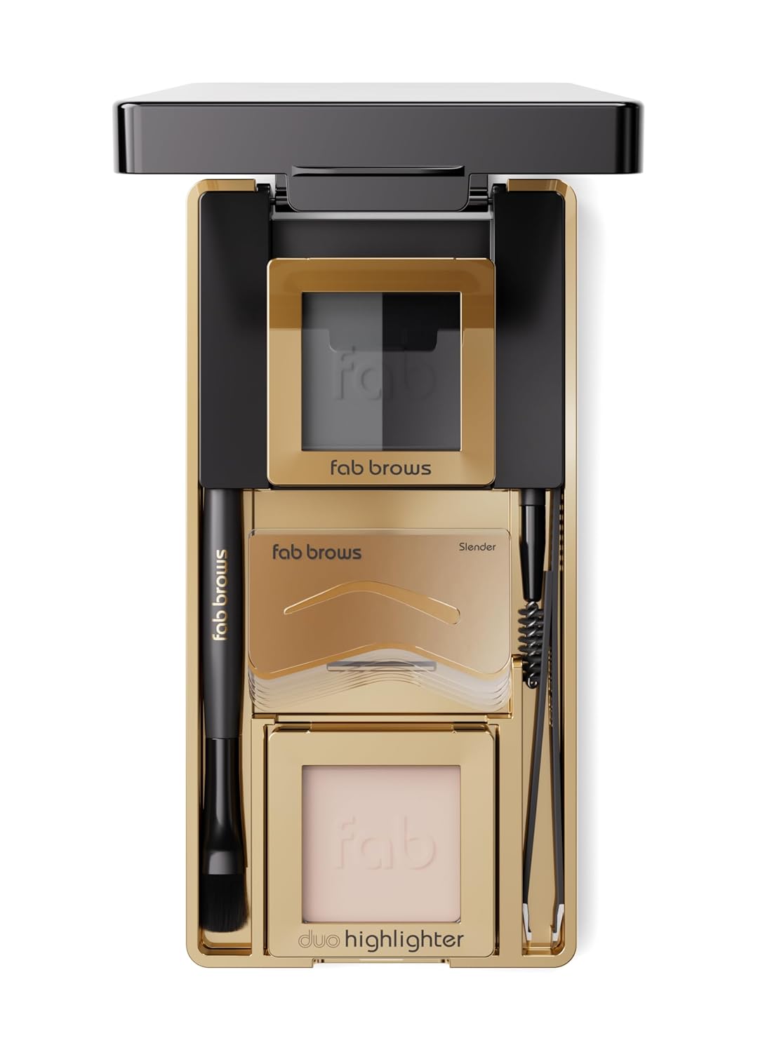 LUX Duo Stencil Eyebrow Kit - The Ultimate Brow Stencil Kit with Duo Brow Powder, Highlighter Powder, Stencil Shapes, Eyebrow Tools & Mirror - Eyebrow Stencil Kit Makeup - Slate/Black