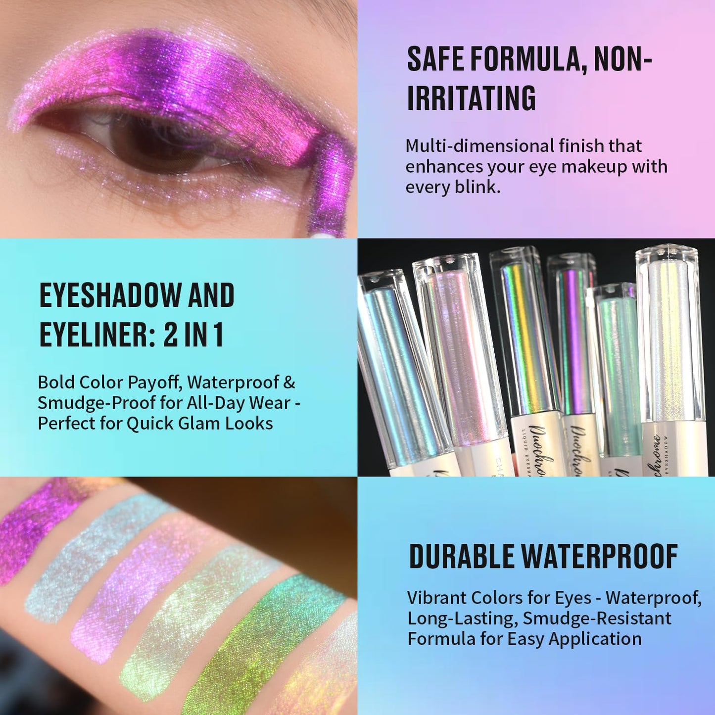 CHARMACY 2 in 1 Starlit Duochrome Liquid Eyeshadow, Glitter Sparkle Colorful Liquid Eyeliner, Quick Drying, High Pigmented, Long lasting Holographic Glitter Multichrome Eye Makeup #03