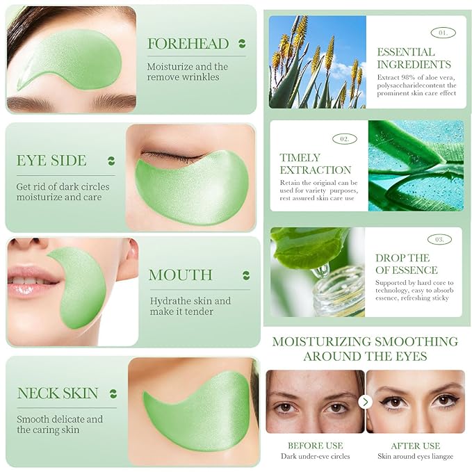 Aloe Vera Under Eye Mask,60 PCS Aloe Vera Gel Eye Mask Skin Care,Hyaluronic Acid Collagen Under Eye Patches for Dark Circles and Puffiness,Reduce Wrinkle Patches,Improves & Firms Eye Skin