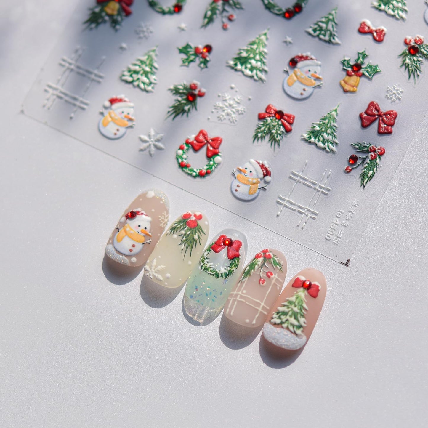 Christmas Nail Art Stickers 5D Embossed Xmas Nail Decals Christmas Tree with Snowman Design Snowflake Nail Sticker Winter Nails Adhesive Stickers Manicure Supplies for Women Nail Decorations