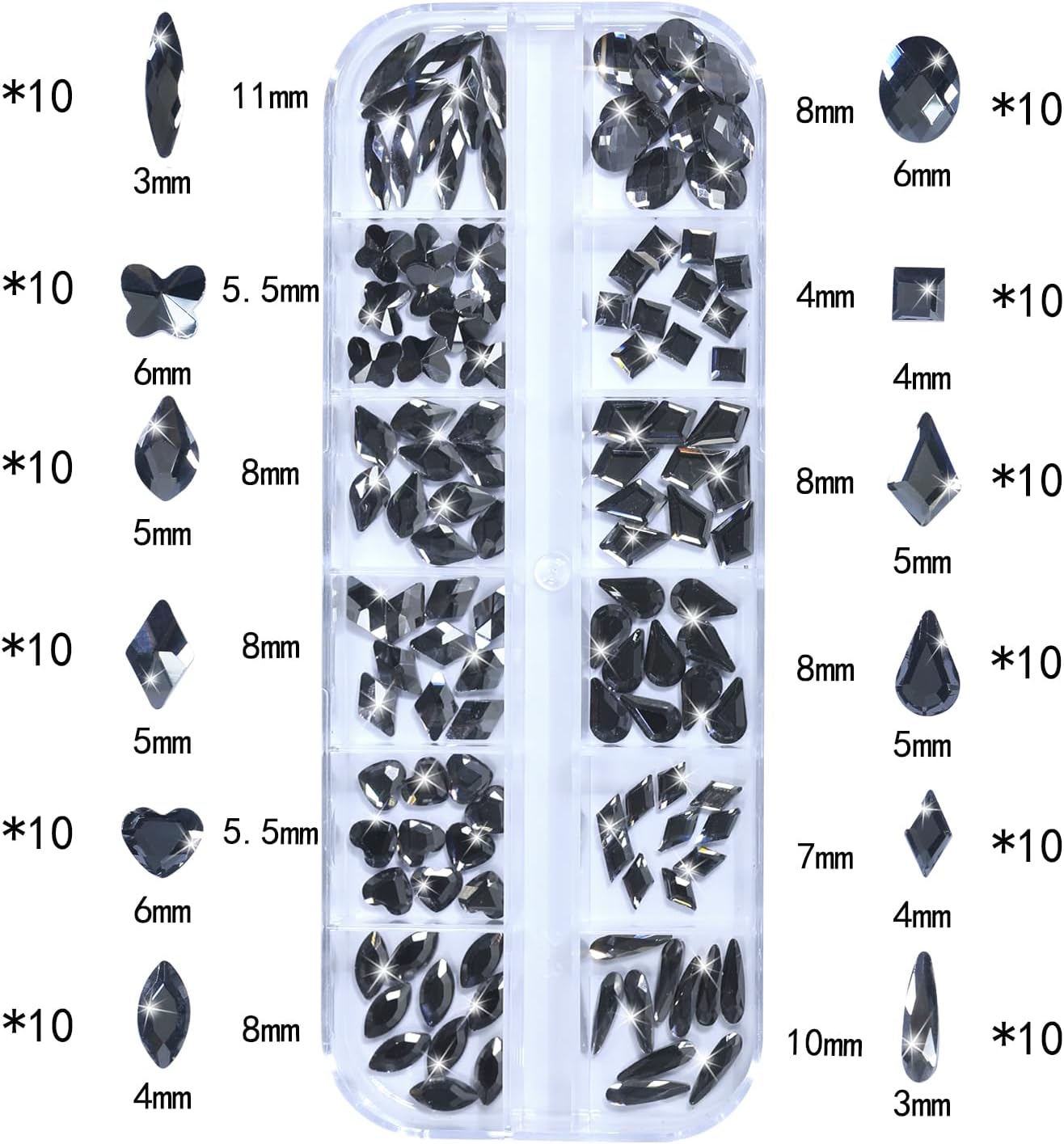 Nail Rhinestones - 3D Multi Shape Size, Flat Back, Crystals Manicure Rhinestones Charms, Transparent Gray Nail Gems, with Kit, for Nail Art, Bedazzling Acrylic Nails, DIY Decor