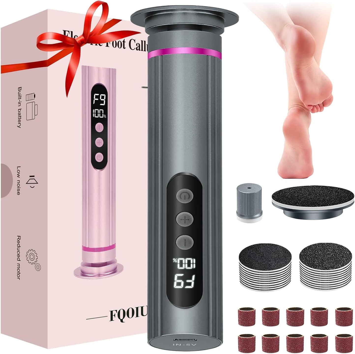 Electric Feet Callus Remover,2 in 1 Foot File,Adjustable Speed Foot File with Sandpaper Discs & Grinding Heads, 9 Speeds Electric Foot Callus Remover, Pedicure Tools for Valentine's Day Gift