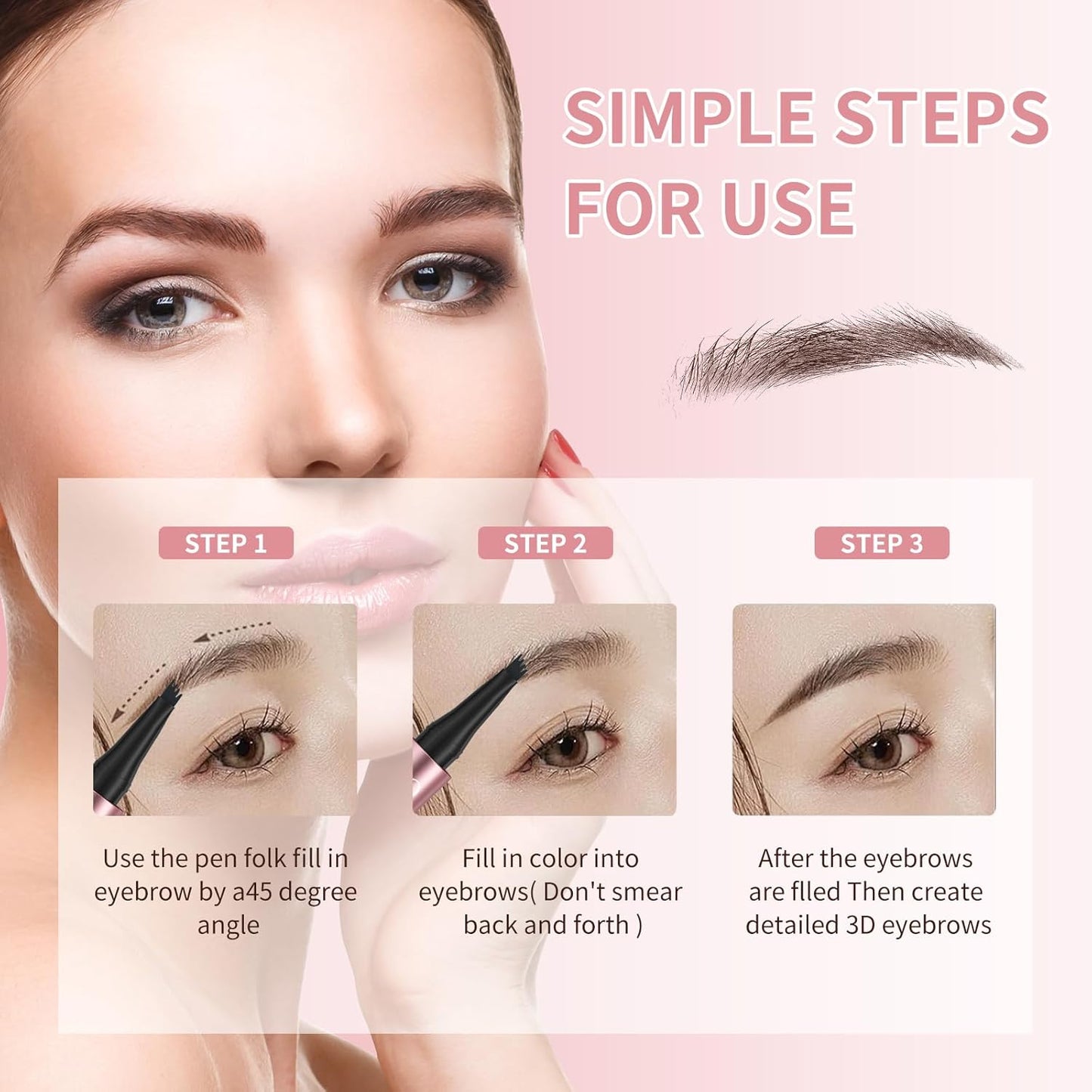 Eyebrow Pencils for Women - Microblading Eyebrow Pencil with Precise 4-Fork-Tip Waterproof Eyebrow Pen Smudge-Proof Eye Brow Pencils Create Natural Hair-Like Brows, Last All-Day, Light Brown