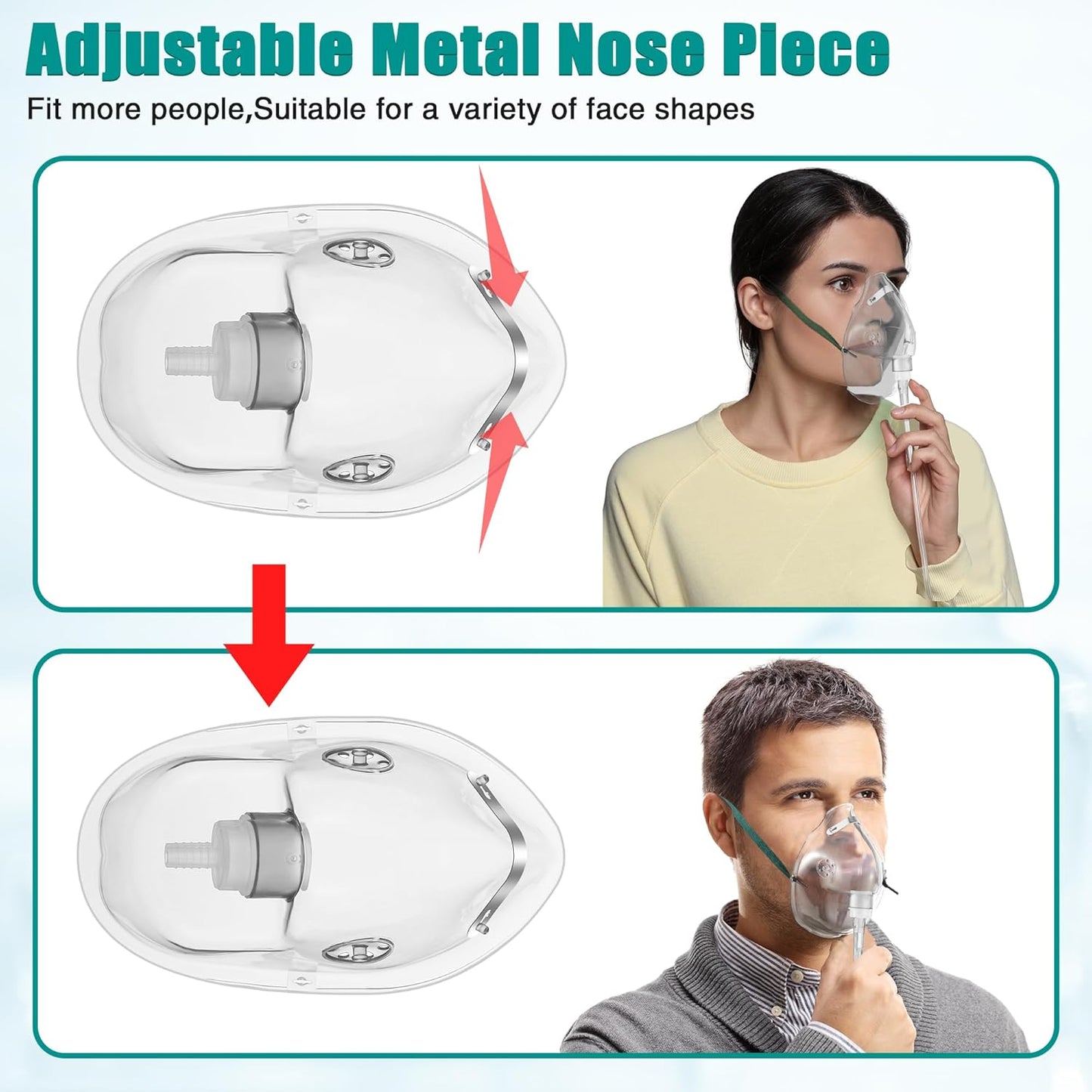 Geiserailie 2 Pack L Size Oxygen Mask with 6.6 Ft Tubing and Adjustable Elastic Strap, Adult Oxygen Mask with Tubing, Transparent Oxygen Masks for Face Adult