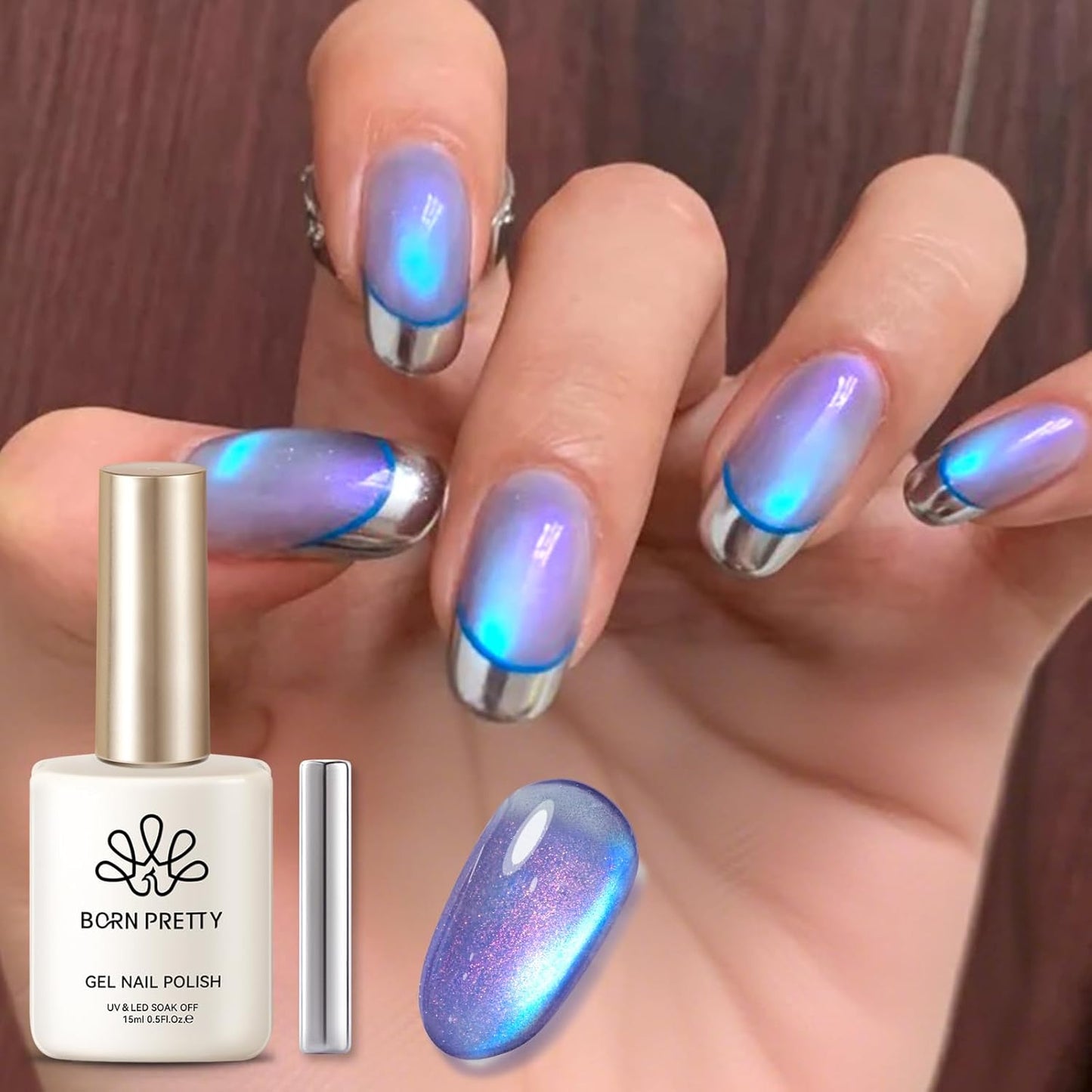 BORN PRETTY Cat Magnetic Eye Gel Nail Polish,Night Purple Magnetic Gel Polish Blueberry Cat Magnetic Eye Gel Manicure Nail Art DIY 15ml