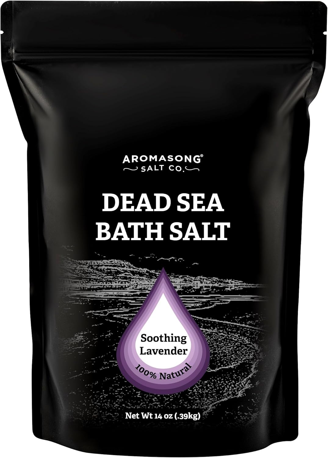 Aromasong Pure Dead Sea Salt for Soaking with 100% Natural Lavender, 14 Oz. - Spa Bath Salt Fine Grain - Body Wash Scrub - Soak for Women & Men- Resealable Pack