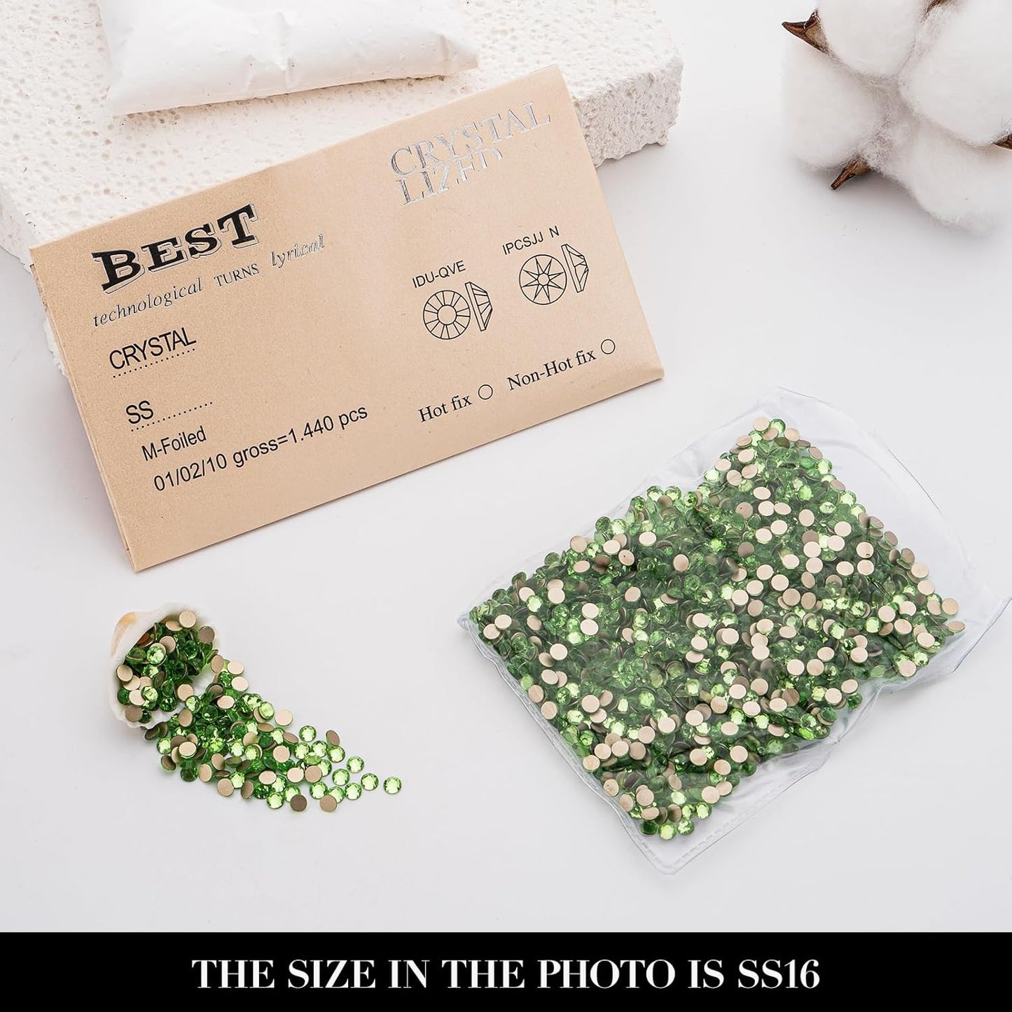 Novani Light Green Rhinestones 1440pcs Flat Back Round Rhinestone Style 2088 Sparkly Crystal Gemstones for Nail Art and Crafting SS16,3.8-4.0mm