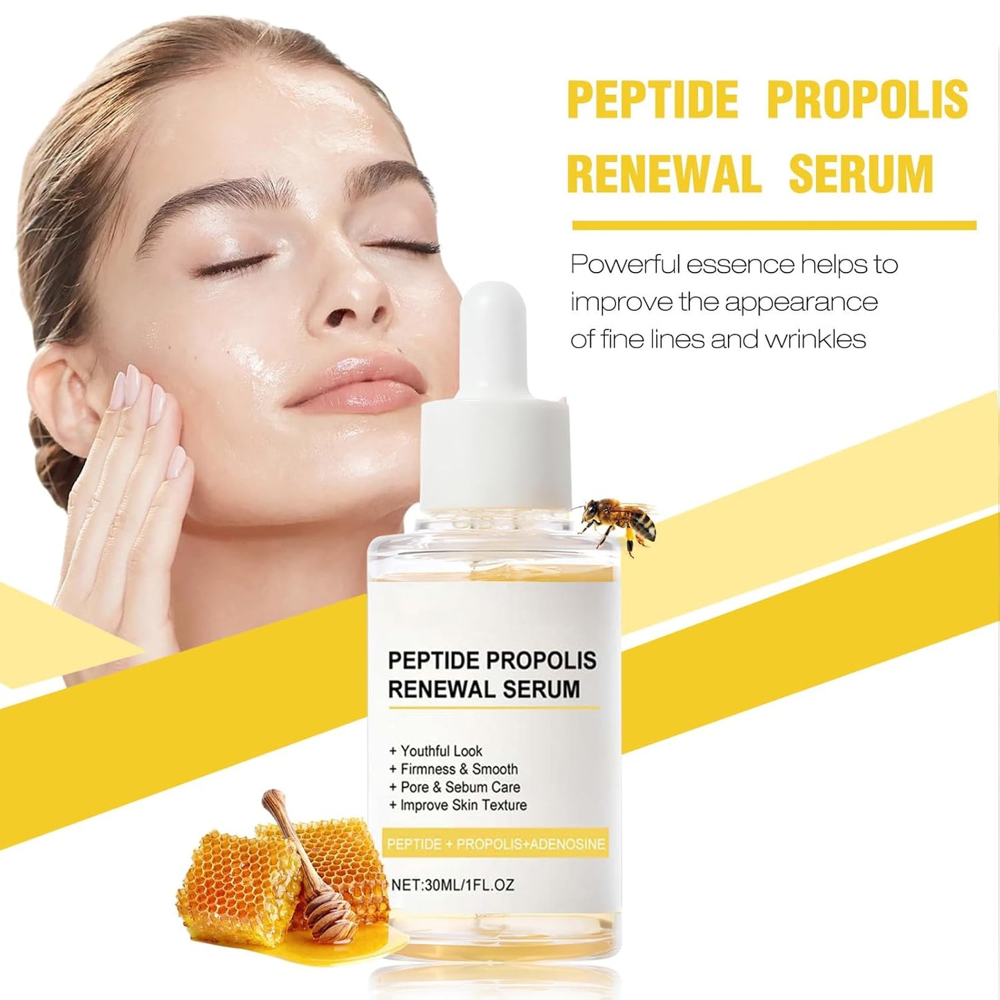 Korean Peptide Propolis Renewal Serum, Hydration & Wrinkle Renewal Serum, Anti-Aging Face Essence with Peptide Propolis Complex, for All Skin Types (Y+B)