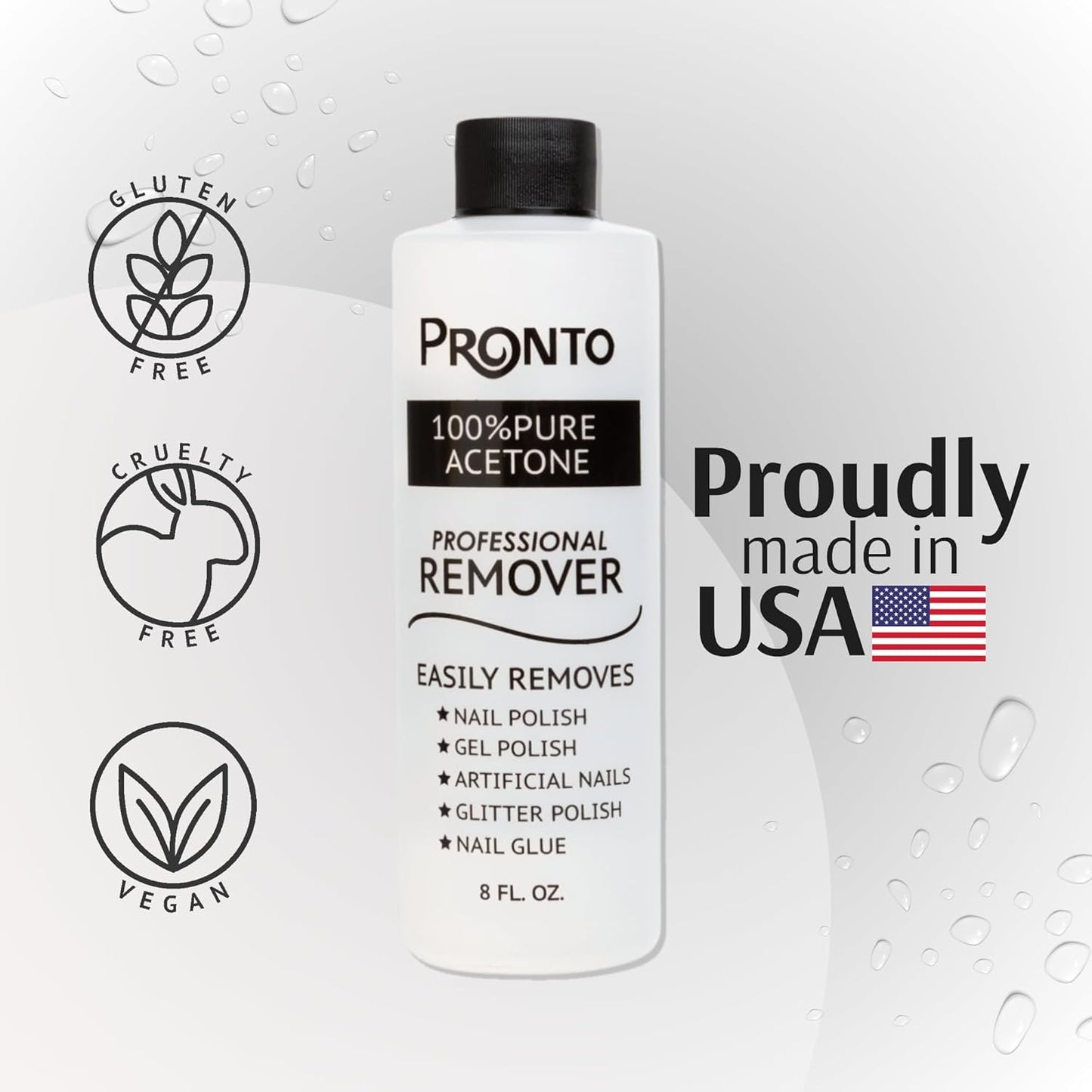 Pronto 100% Acetone Gel Nail Polish Remover - Gel Polish Remover for Nails | Acetone Nail Polish Remover For Nails for Removal of Glue, Gel, Acrylic & Dip | Gel Polish Remover, 8 Fl oz