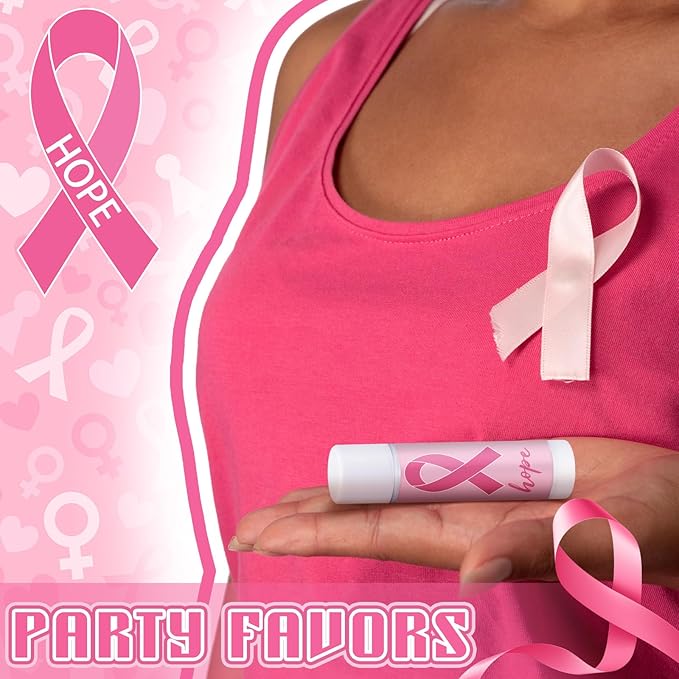 50 Pack Breast Cancer Awareness Favors Bulk Lip Balms Gifts Pink Ribbon Lip Balms Favors Breast Cancer Awareness Month Accessories Support Party Items Decorations for Women Men Survivors