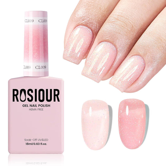 TPO and HEMA Free Milky Pink Gel Nail Polish - 18 ML Glitter Nude Pink Shimmer Nail Polish Gel for Girls Gift, Long Lasting Iridescent Color Soak Off Cured for Home Nail Art Salon