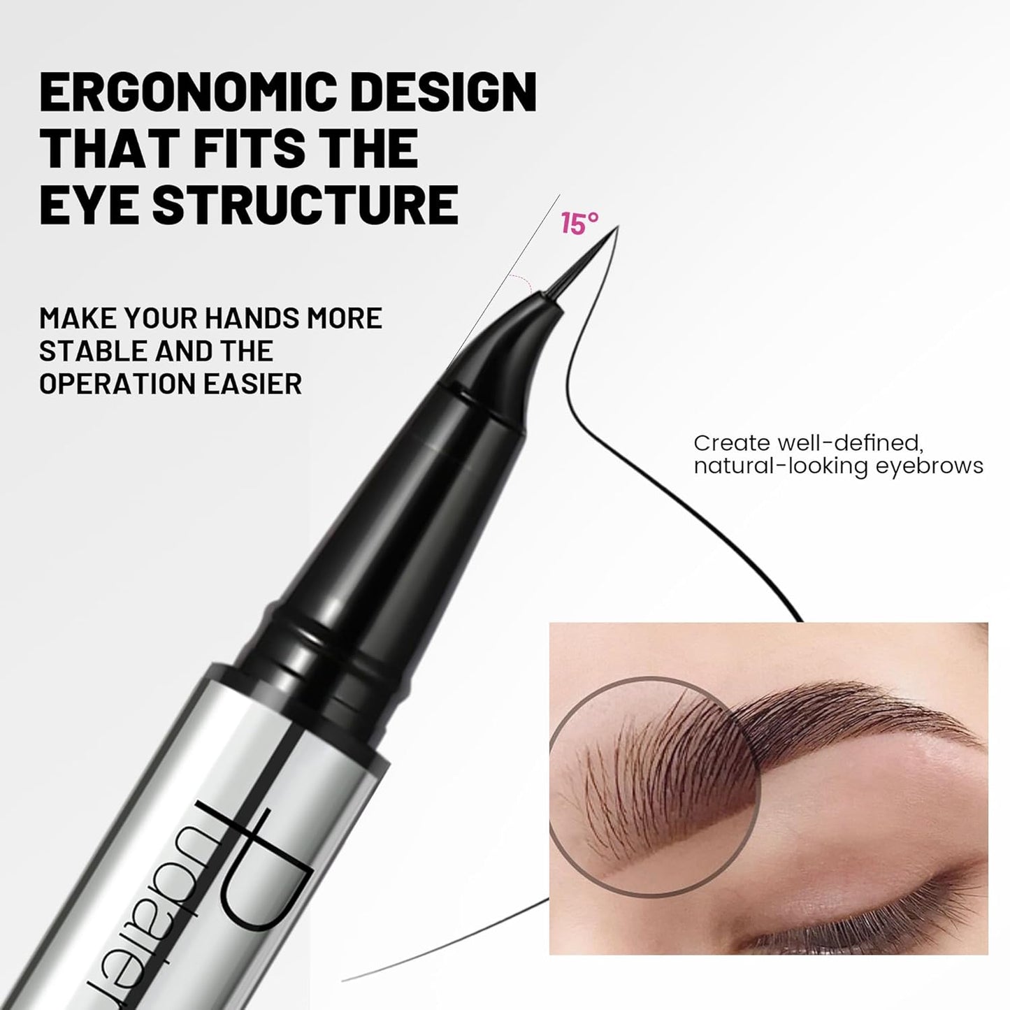 2 Pack 2 Fine Tip Eyebrow Pen, Waterproof Filling Faux Brow Makeup Pencils for Women with Precise Curved Brush-Tip to Fast Create Natural Hair-Like Brows, Last All-Day (Charcoal Grey)