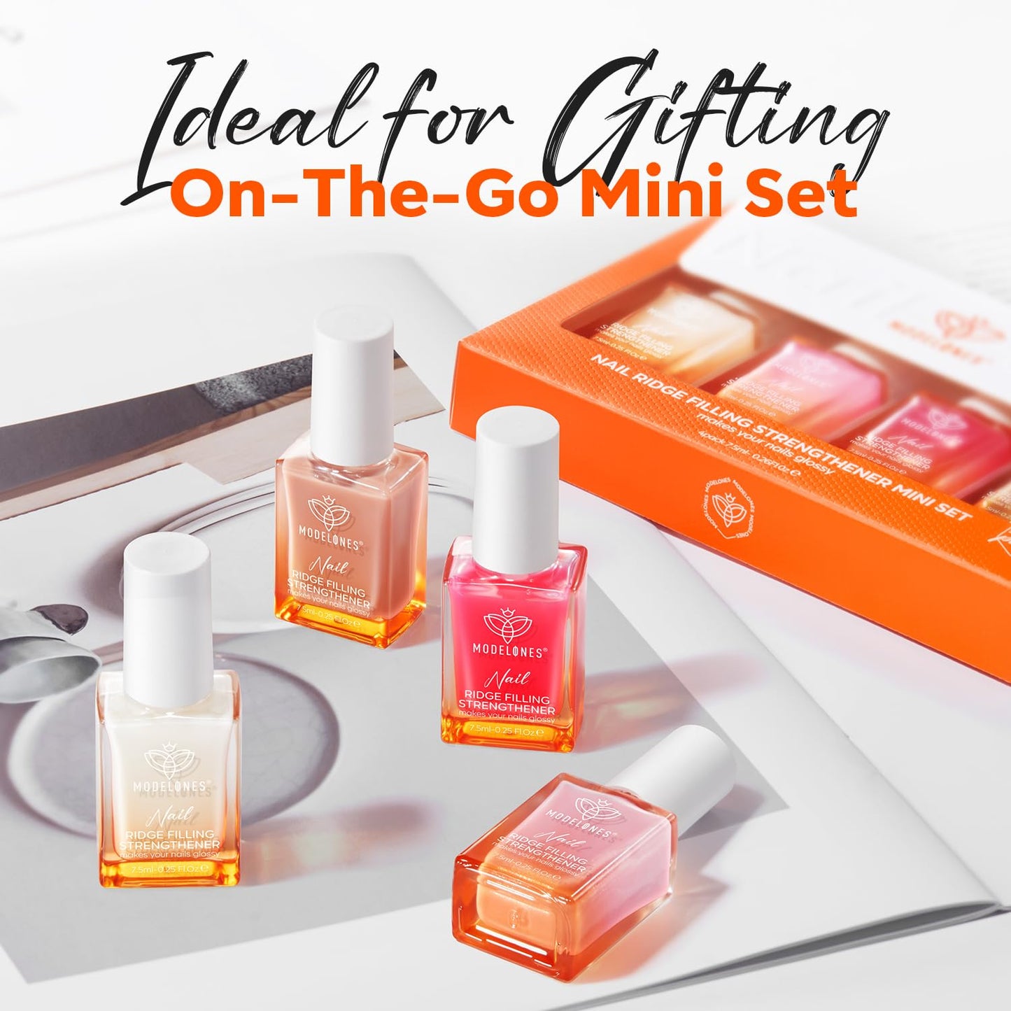 modelones Nail Strengthener Kits Milky White Glitter Pink Nude Nail Polish Sets Nail Repair for Damaged Nails Strengthener and Growth for Thin Weak & Damaged Nail Care Kit for Women 4 Pcs Gifts Sets