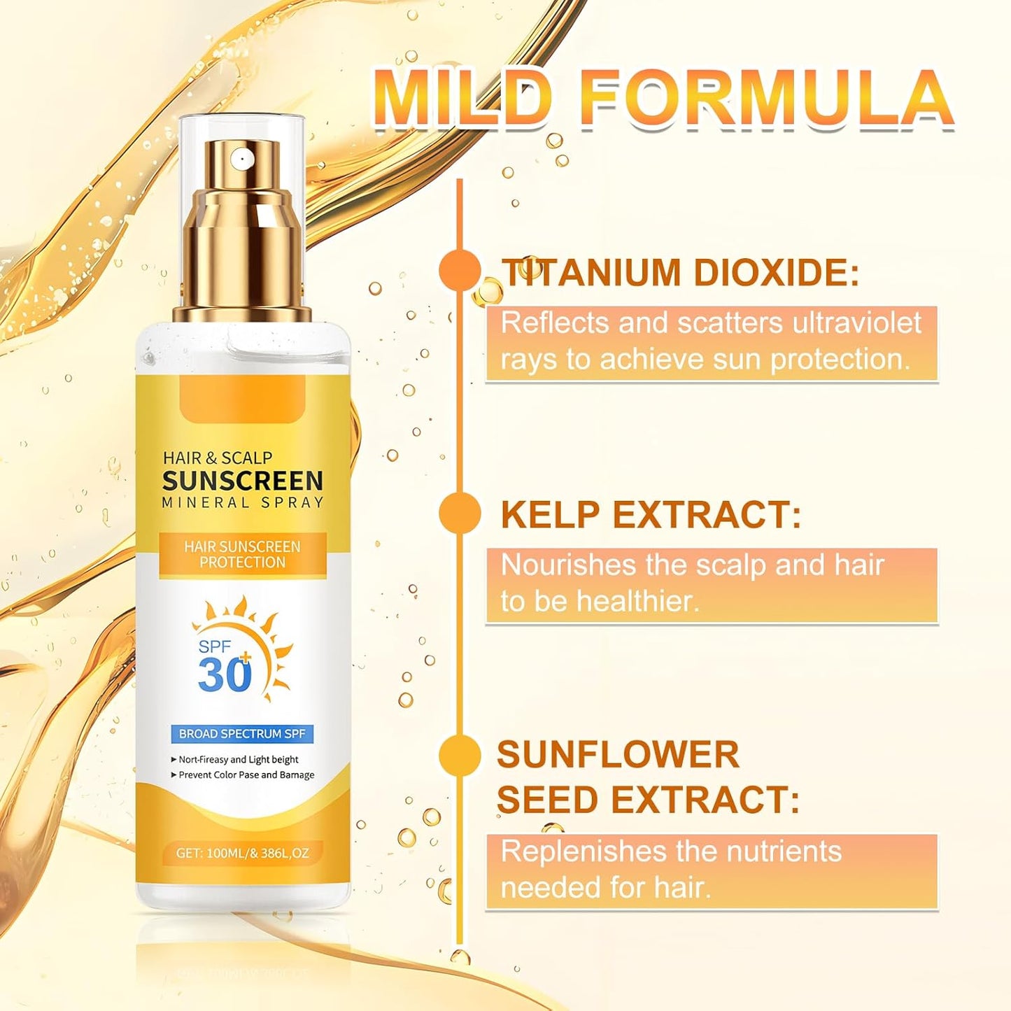 Ultimate Hair & Scalp Sunscreen Spray SPF 30 | Hair and Scalp Sunscreen Spray | Color-Lock UV Shield for Dyed/Highlighted Hair,Travel-Size Scalp Sunblock Prevents Fading & Dryness(2PCS)