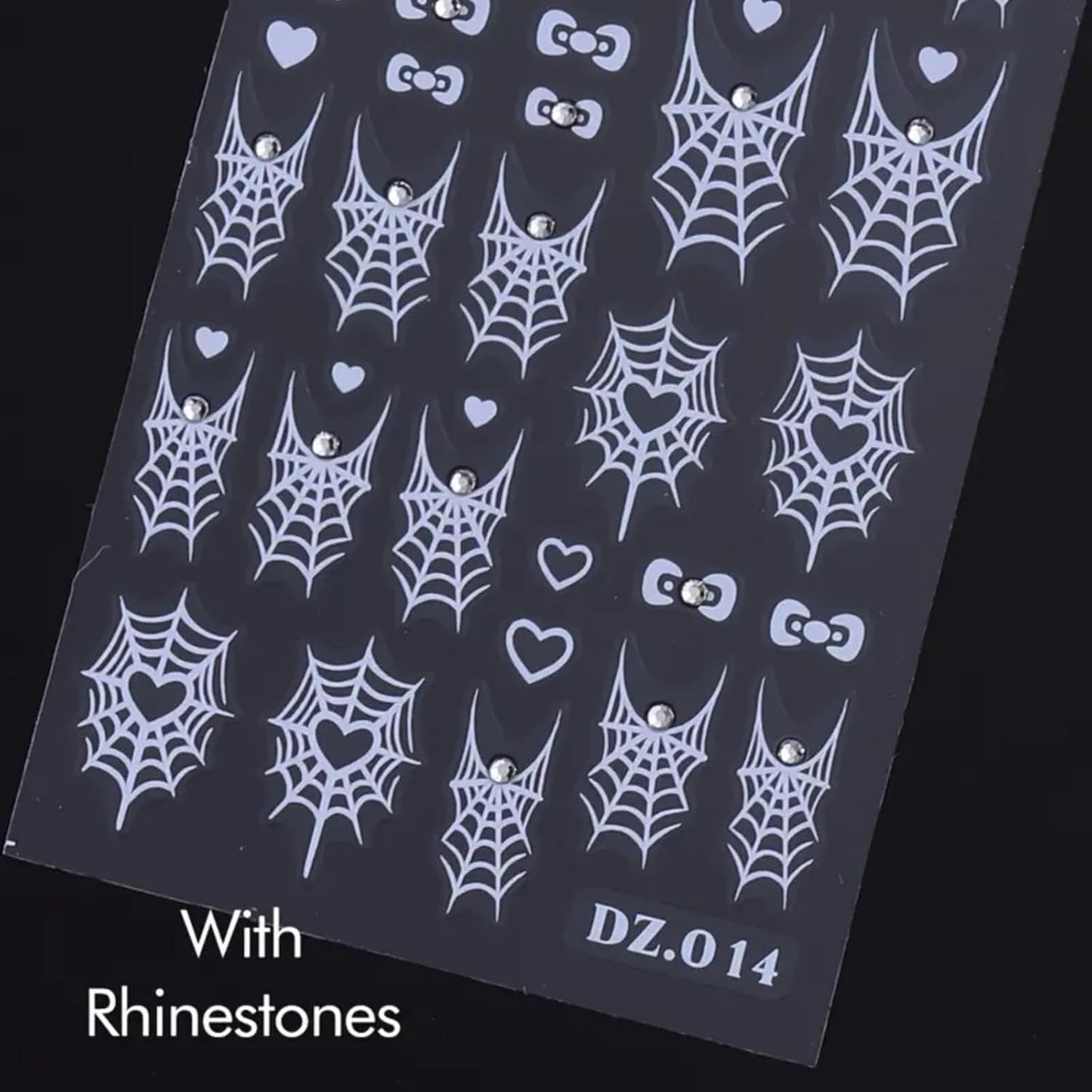 Halloween Nail Art Stickers Decals 4PCS White Spider Web Spider Nail Decals with Rhinestone Crystal Spider Web Spider Nail Stickers Bow Heart Halloween Nail Art Supplies for Women Manicure Decorations