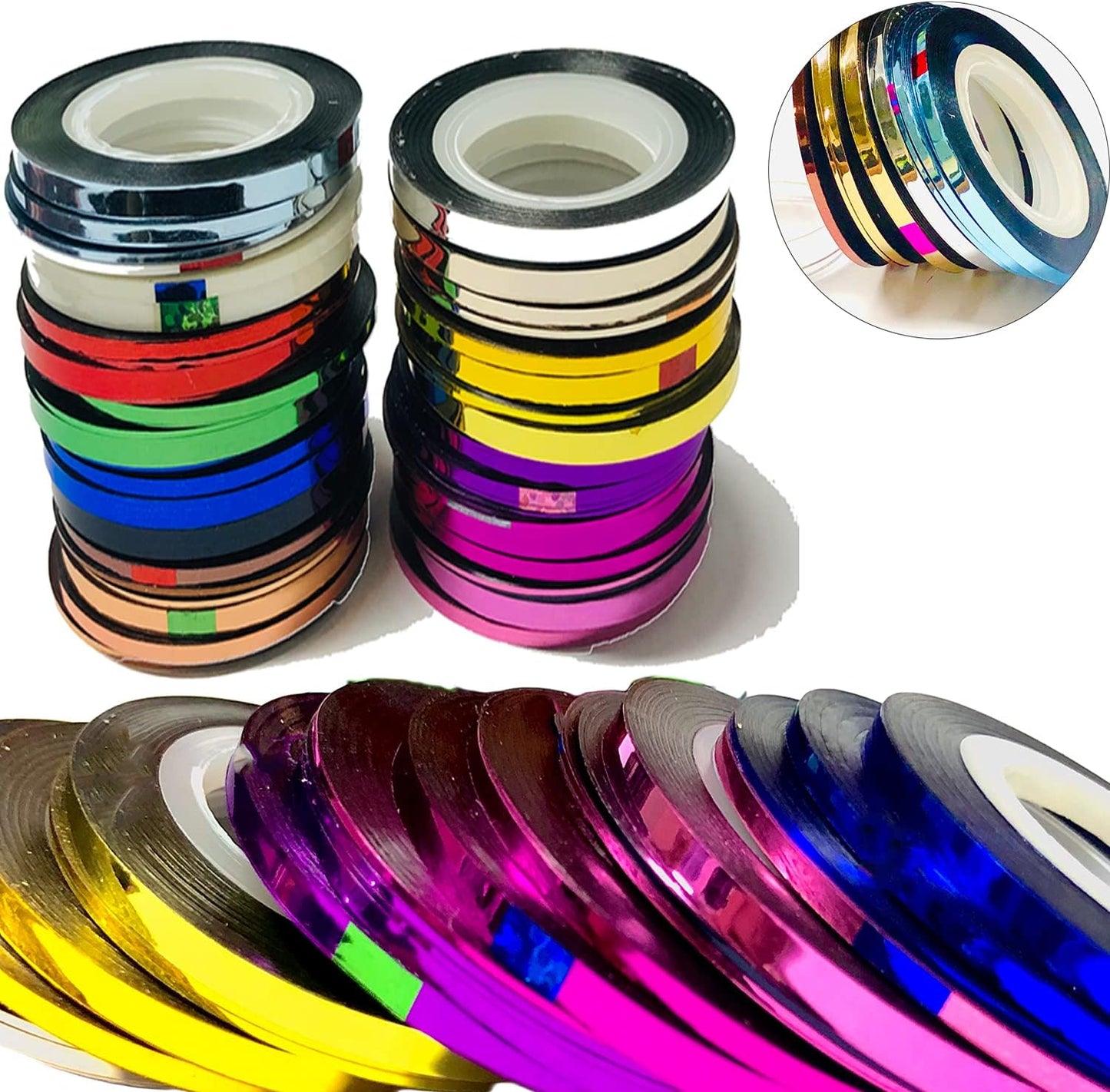 Nail Art Striping Tape Lines Kit 36 pcs 1mm 2mm 3mm Nail Tape Strips for Design DIY Silver Nails Striping Tape (Silver)