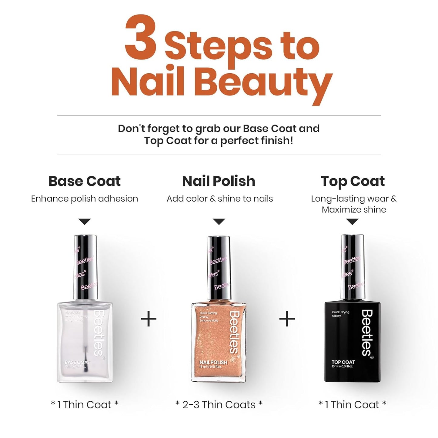 Beetles Glitter Brown Nail Polish –No UV Needed, Air Dry–Rosy Gold Shimmer Nude Rose Nail Lacquer–Fast Drying,Long Lasting,Salon-Quality Polish At-Home DIY