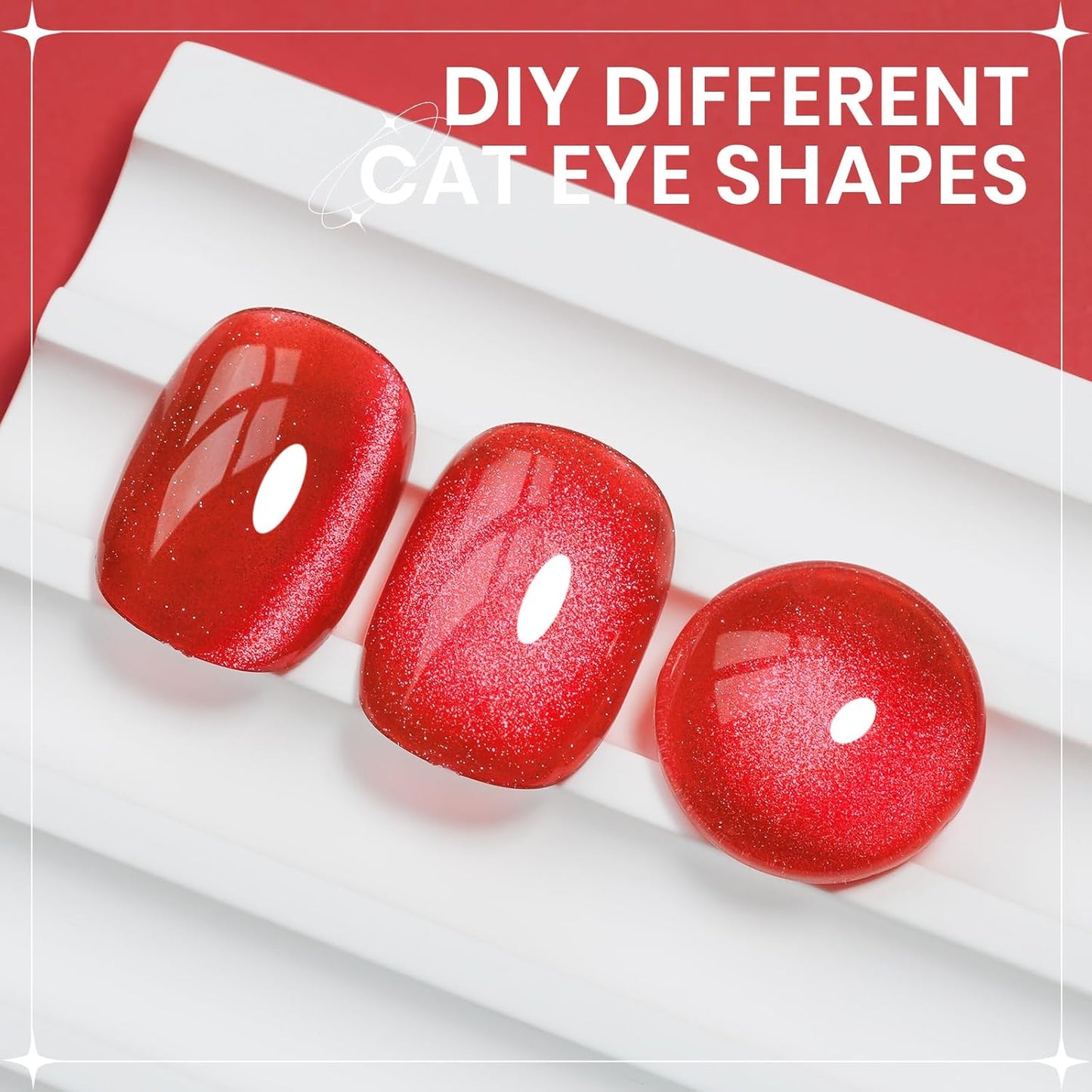 Red Cat Eye Gel Nail Polish, 15ML Magnetic Crystal Holographic Cateye Gel Polish Glitter Shimmer Reflective Nail Polish with Magnet Soak Off Salon DIY at Home