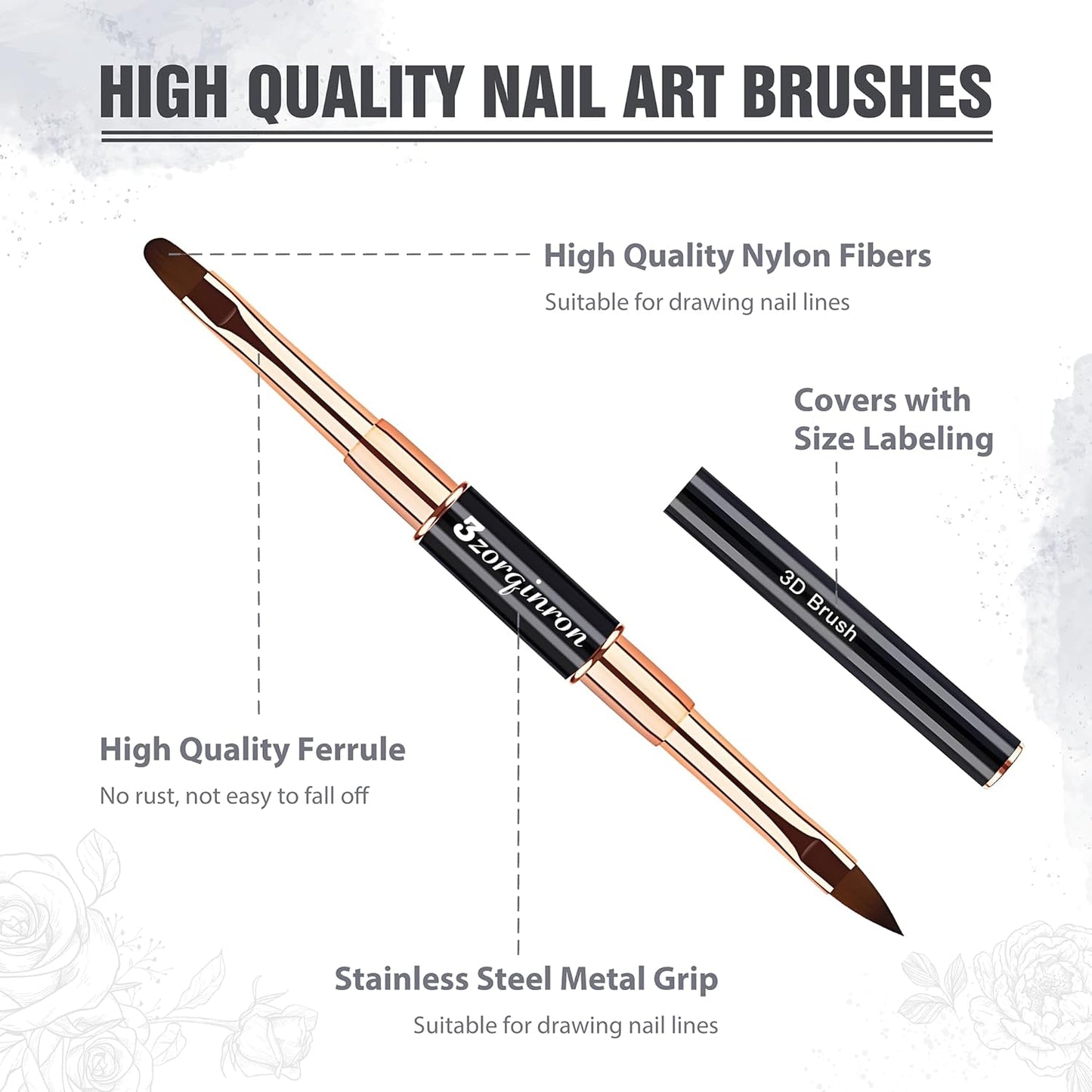 Nail Art Bushes Set, Professional 5Pcs Double-Ended Nail Brush Kit for Details, Long Lines, Ombre & 3D Design-Perfect for DIY Manicures & Salons (Black)