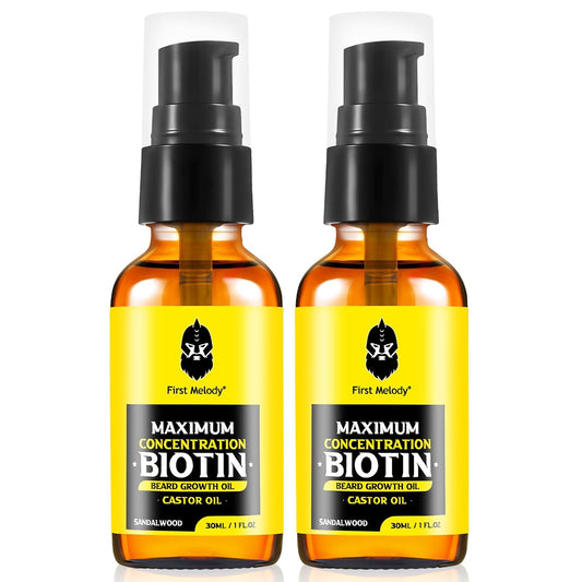 Beard Oil,Maximun Thickening Biotin, with Castor Oil and Argan & Jojoba Oils, Promotes Beard Growth, Styles, Strengthens & Softens Beards & Mustaches,1 Ounce*2（2 Pack）