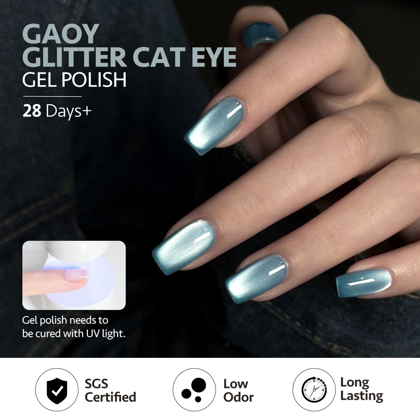 GAOY Blue Cat Eye Gel Nail Polish Set with Magnet for Glitter Holographic Cat Eye, Salon UV Gel Manicure and Nail Art DIY at Home, Tropical Sea