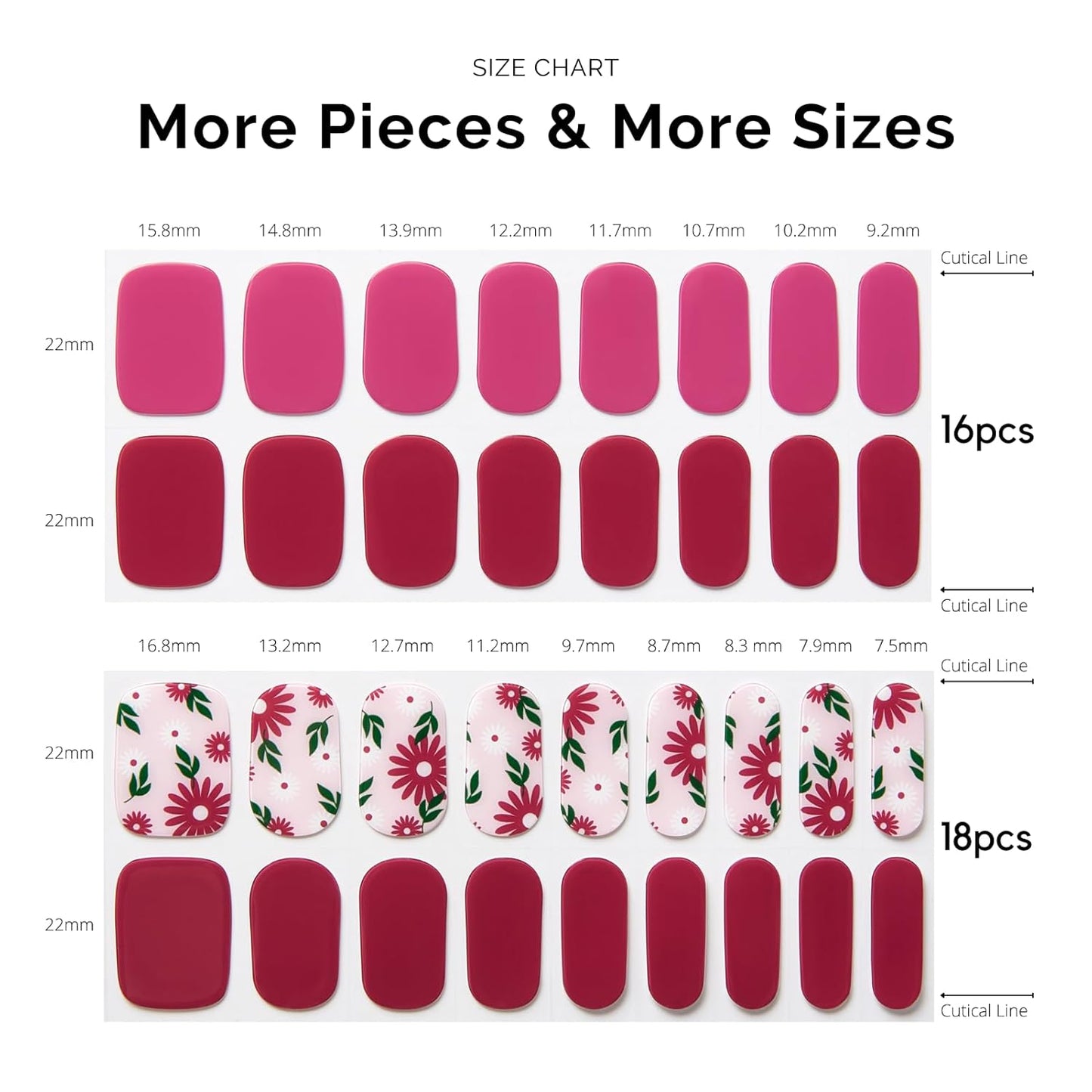 Semi Cured Gel Nail Strips - NAILOG 34 Pcs Floral Nail Stickers Long Wraps with Glossy Gel Finishing for Autumn, in The Meadow
