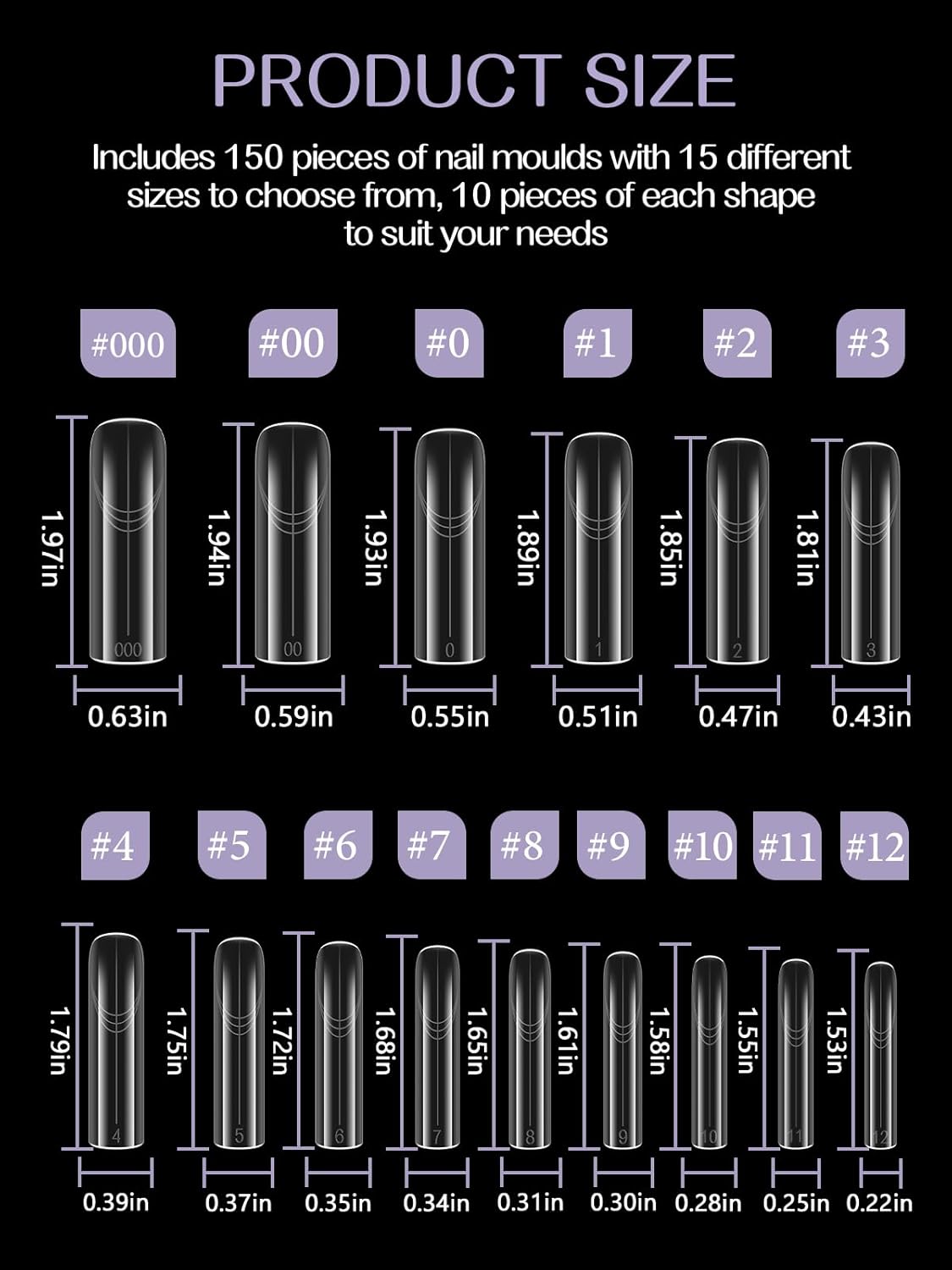 TOROKOM Poly Nail Gel Dual Nail Forms, 150 PCS Poly Nail Gel Square Structure Nail Molds for Builder Gel Poly Extension Gel Nail Art Design Salon&DIY