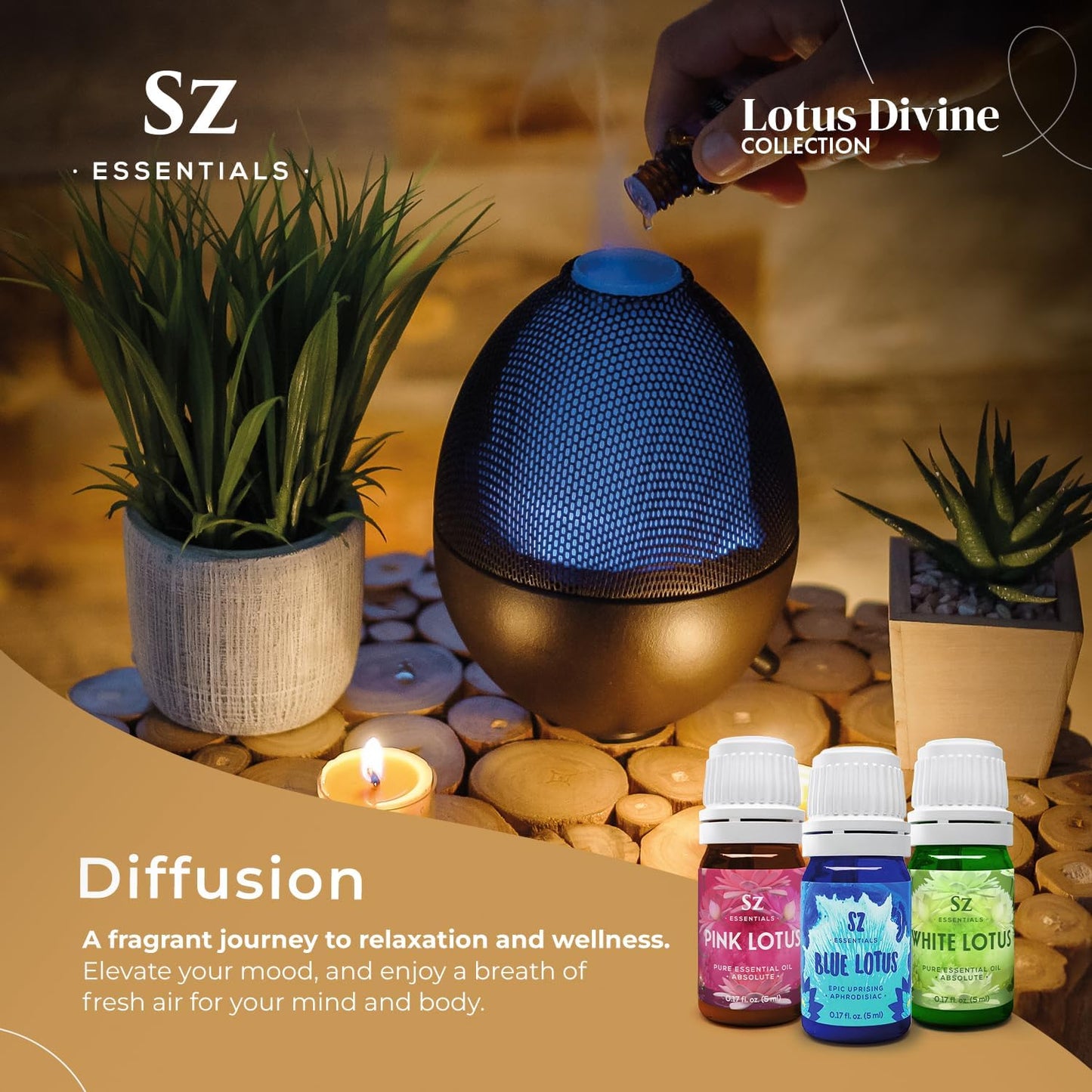 Divine Essential Oils Collection - Blue, Pink, White Lotus - Set of 3 Bottles (0.17 Fl Oz - 5ml Each) - 100% Pure, Natural & Undiluted - Therapeutic Grade & Vegan