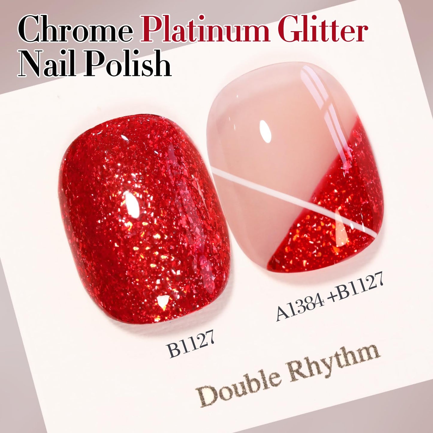 Double Rhythm Glitter Gel Polish Deep Red 15ML Shimmer Reflective Color for Nail Art Salon DIY at Home 0.5Oz (Dark Red-B1127)