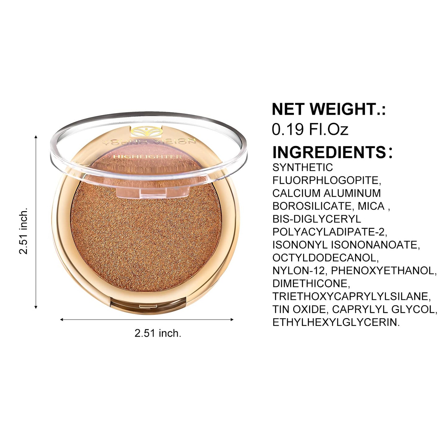 YOUNG VISION Pressed Powder Highlighter, Baked Natural Glow Contour Powder & Face Highlighter, Cruelty Free, Shimmer Highlighting Makeup for Face, Eye, Eyeshadow, Body, Skin (Brown)