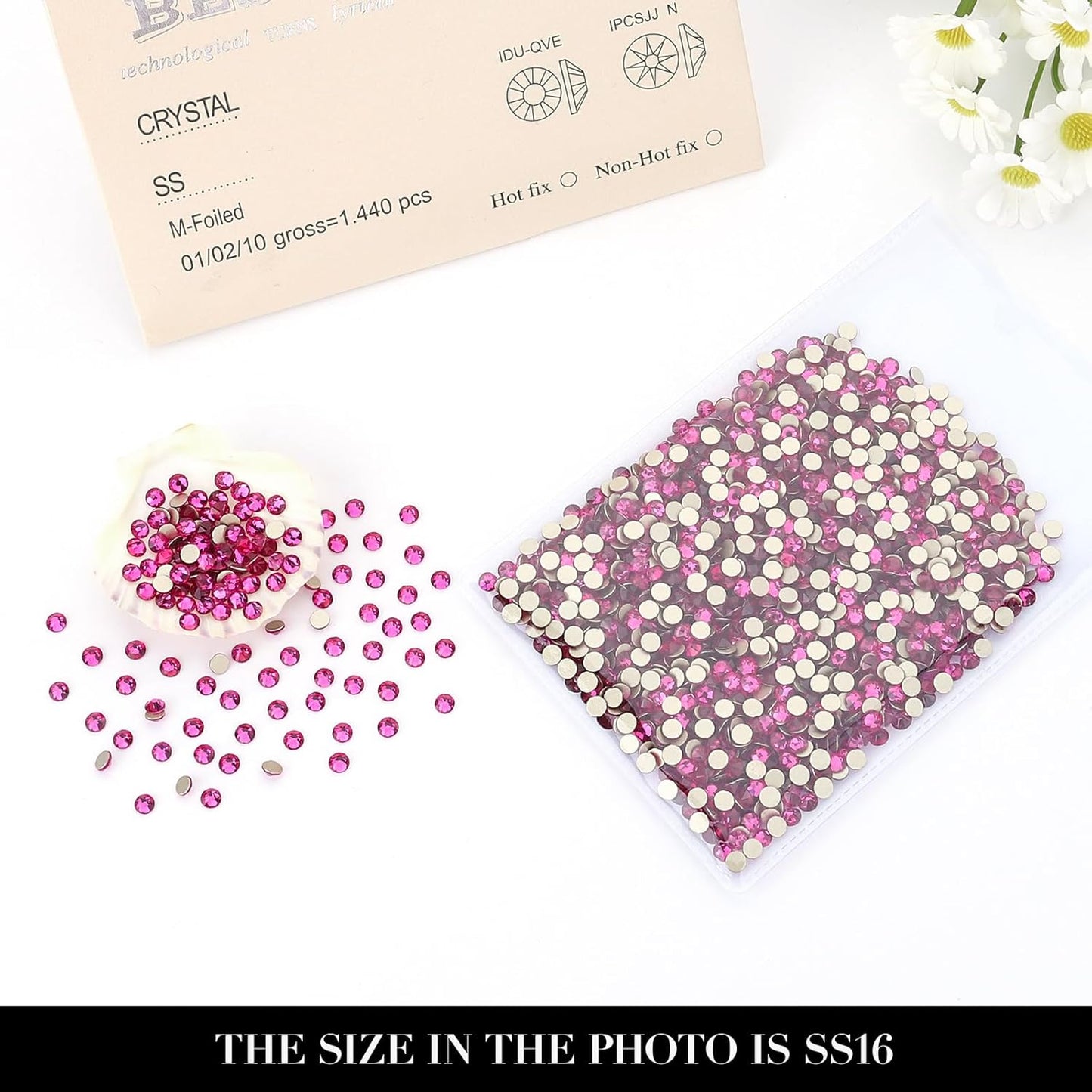 Novani Fuchsia Rhinestones 1440pcs Flat Back Round Rhinestone Style 2088 Sparkly Crystal Gemstones for Nail Art and Crafting SS16,3.8-4.0mm