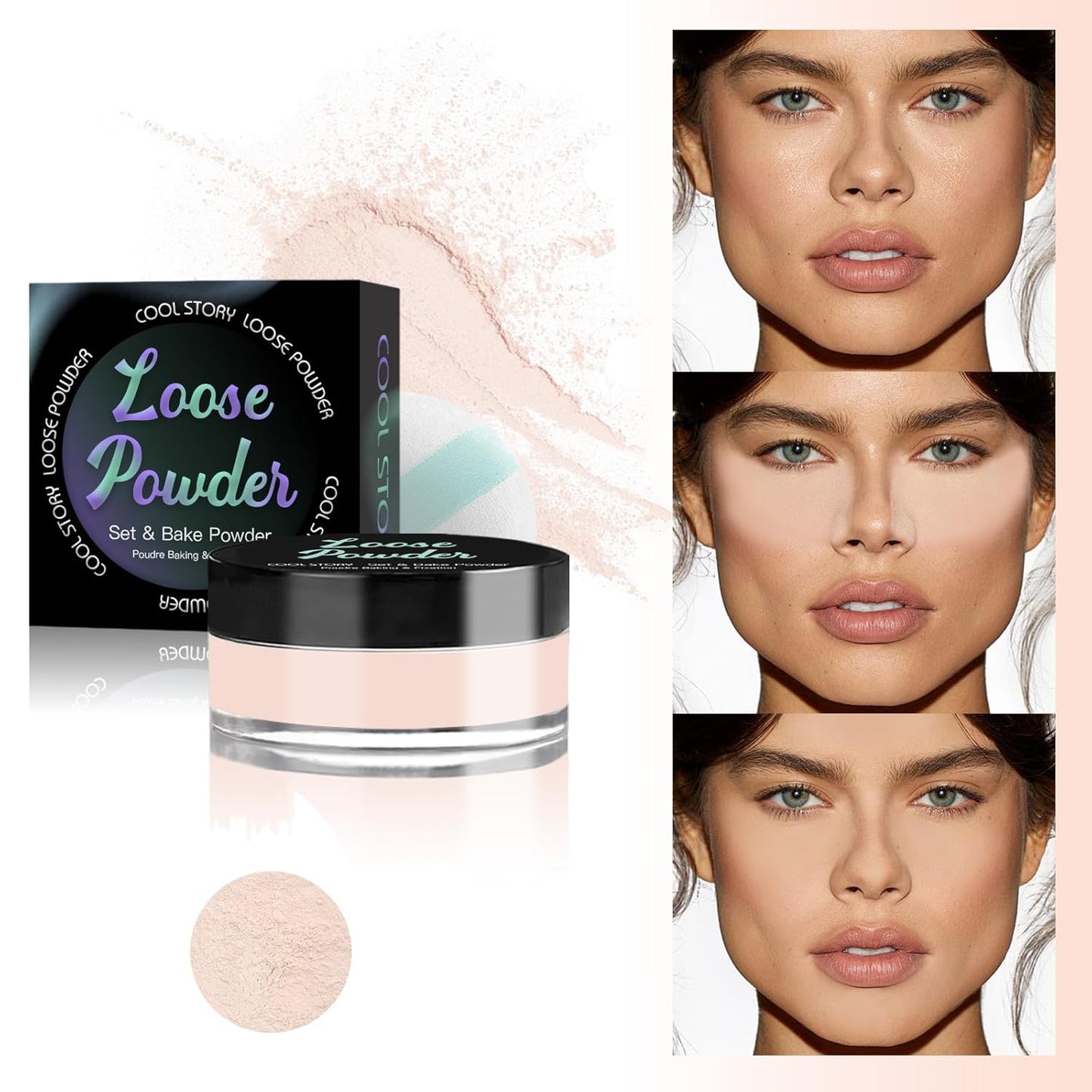 Loose Setting Powder, Bake Makeup Powder Full Coverage Matte Finish (Medium, 6g/O.21oz)