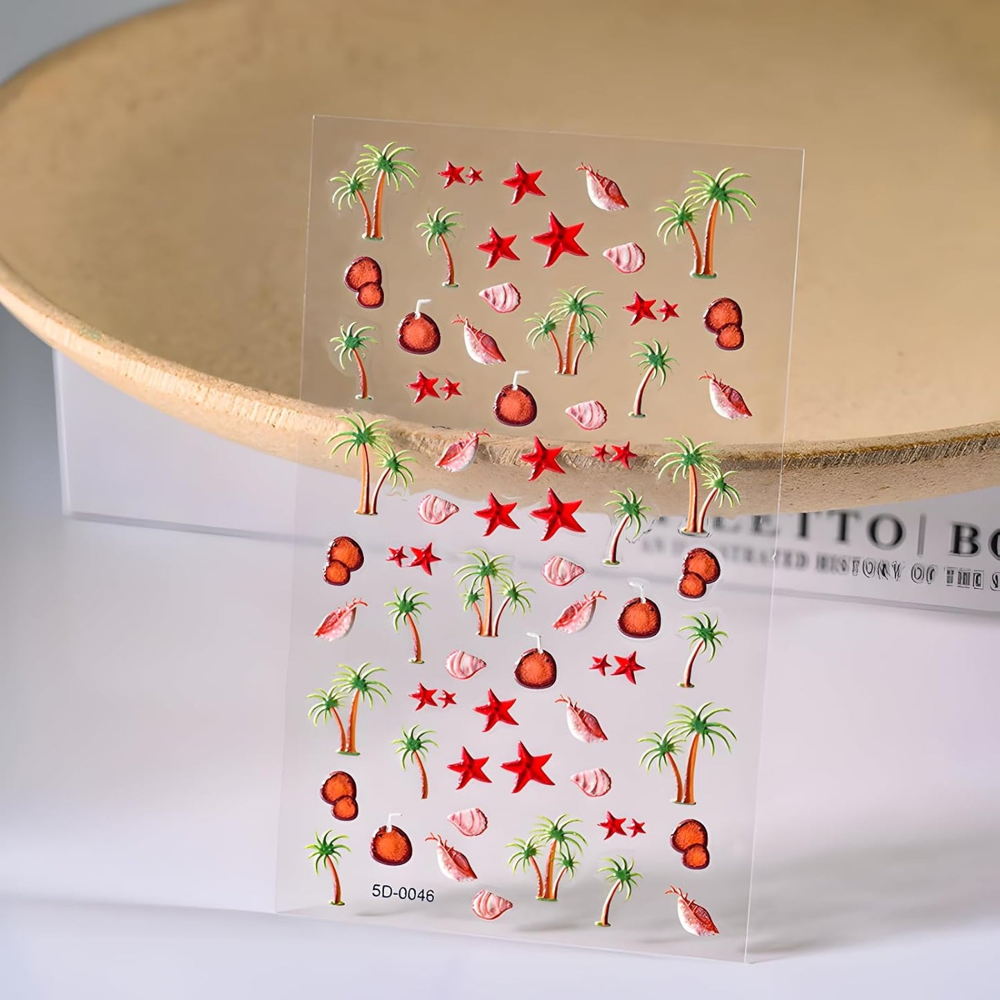 4Sheets Embossed Nail Stickers - Summer Starfish Nail Decals, Ocean Design for Acrylic Nails, Beach Shell Supplies for Women & Girls