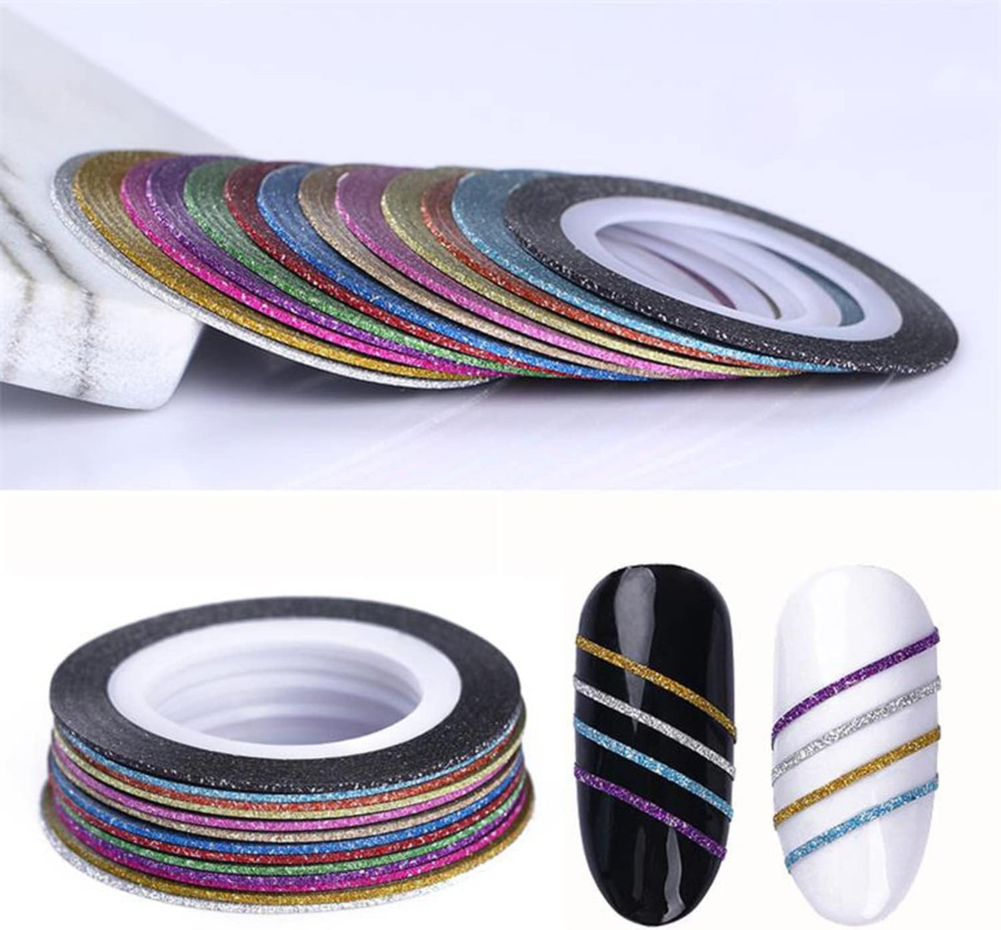 Nail Art Striping Tape Lines Kit 36 pcs 1mm 2mm 3mm Nail Tape Strips for Design DIY Silver Nails Striping Tape (White)