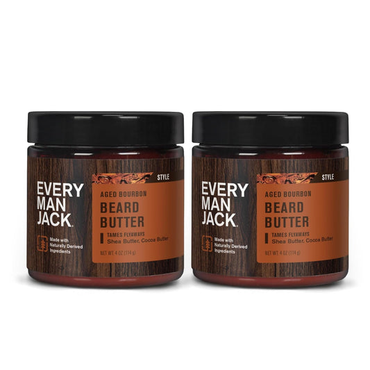 Every Man Jack Beard Butter- Aged Bourbon Fragrance - Hydrates and Styles Dry, Unruly Beards While Relieving Itch - Naturally Derived with Shea Butter and Coconut Oil - 4-ounce (2 Pack)