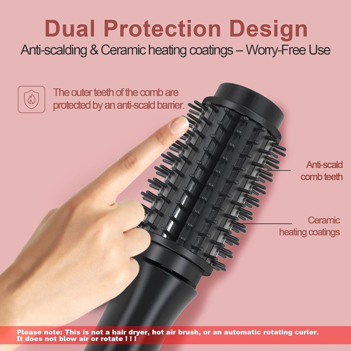 Cordless Hair Curling Iron Brush, Mini Travel Hot Straightener Comb, 3-In-1 Portable Wave Curling Wand, 1.5″ Ionic Heated Brush, USB Rechargeable Hair Curler, All Black –No Automatic Rotation