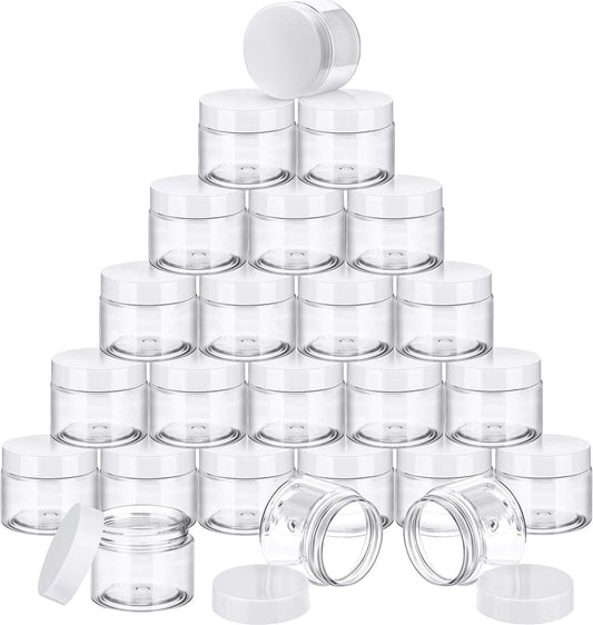 SATINIOR 24 Pieces Empty Clear Plastic Jars with Lids Round Storage Containers Wide-Mouth for Beauty Product Cosmetic Cream Lotion Liquid Butter Craft and Food (Transparent Lid, 4 oz)