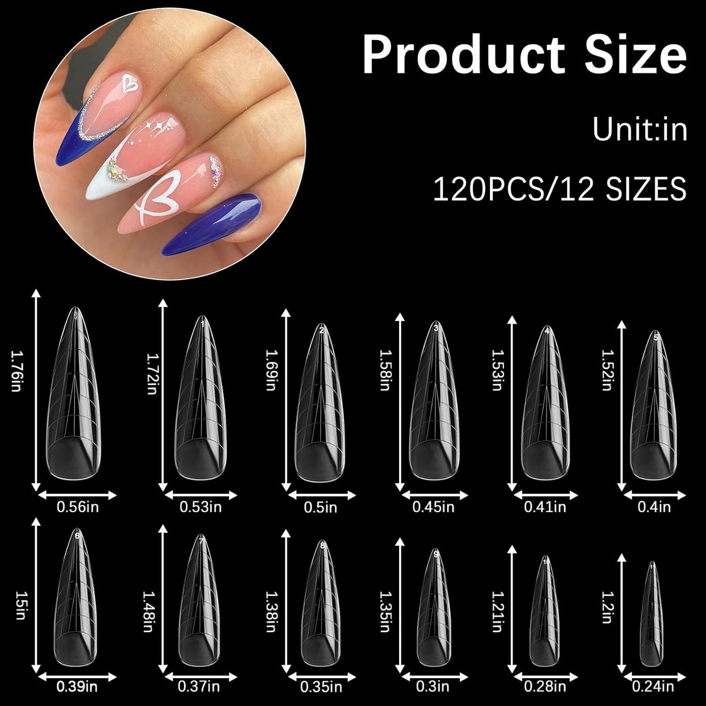 120 Pcs Poly Extension Gel Dual Nail Forms Nail Molds With Scale Builder Coffin Nail for Gel Manicure Nail Art Design Salon DIY at Home (Long Water Drop Dual Nail Forms Set)